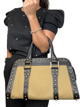 Fendi Vintage Black and Beige Studded Selleria Top Handle