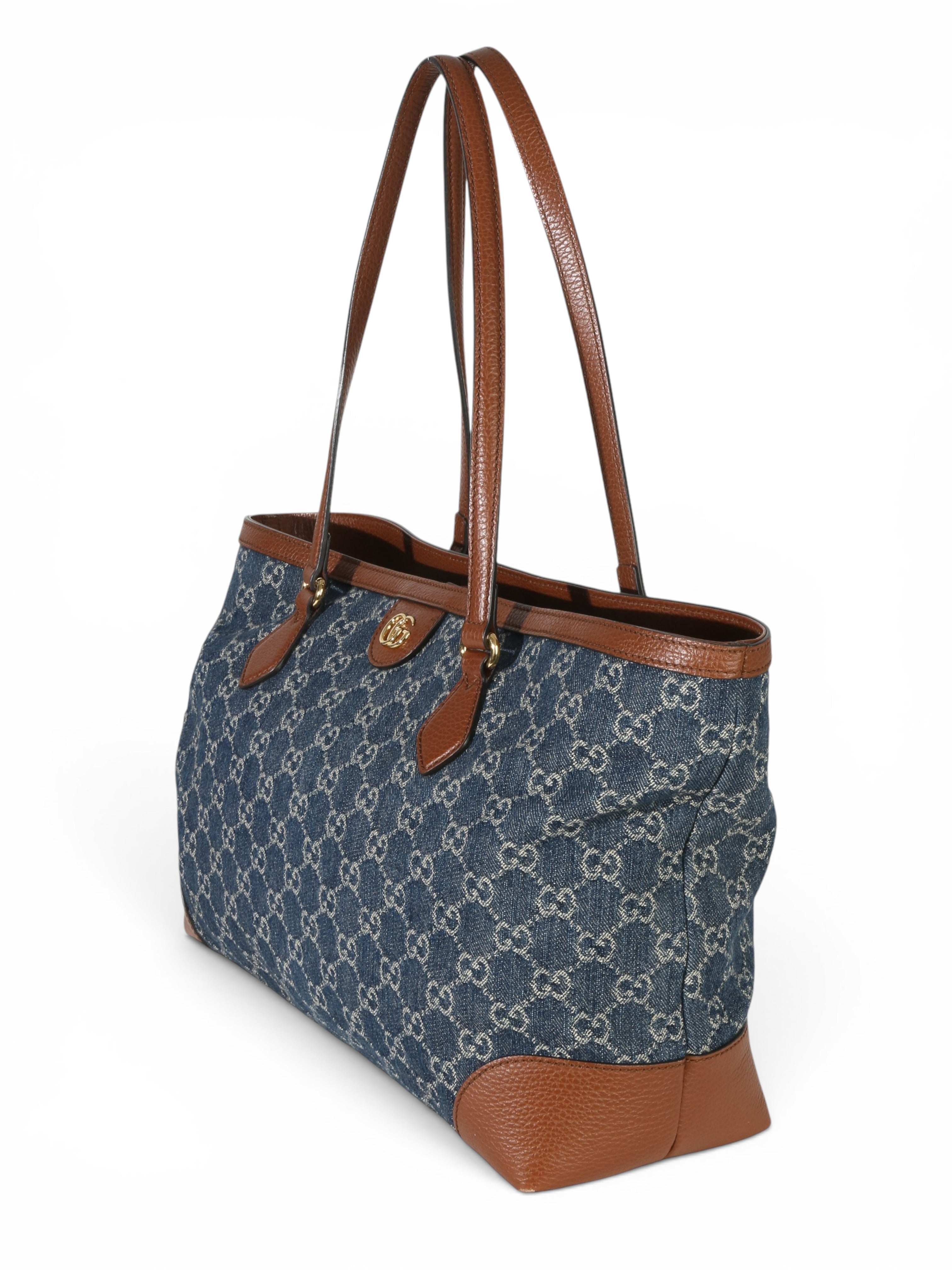 Gucci Denim Monogram Ophidia Medium Shopper Tote