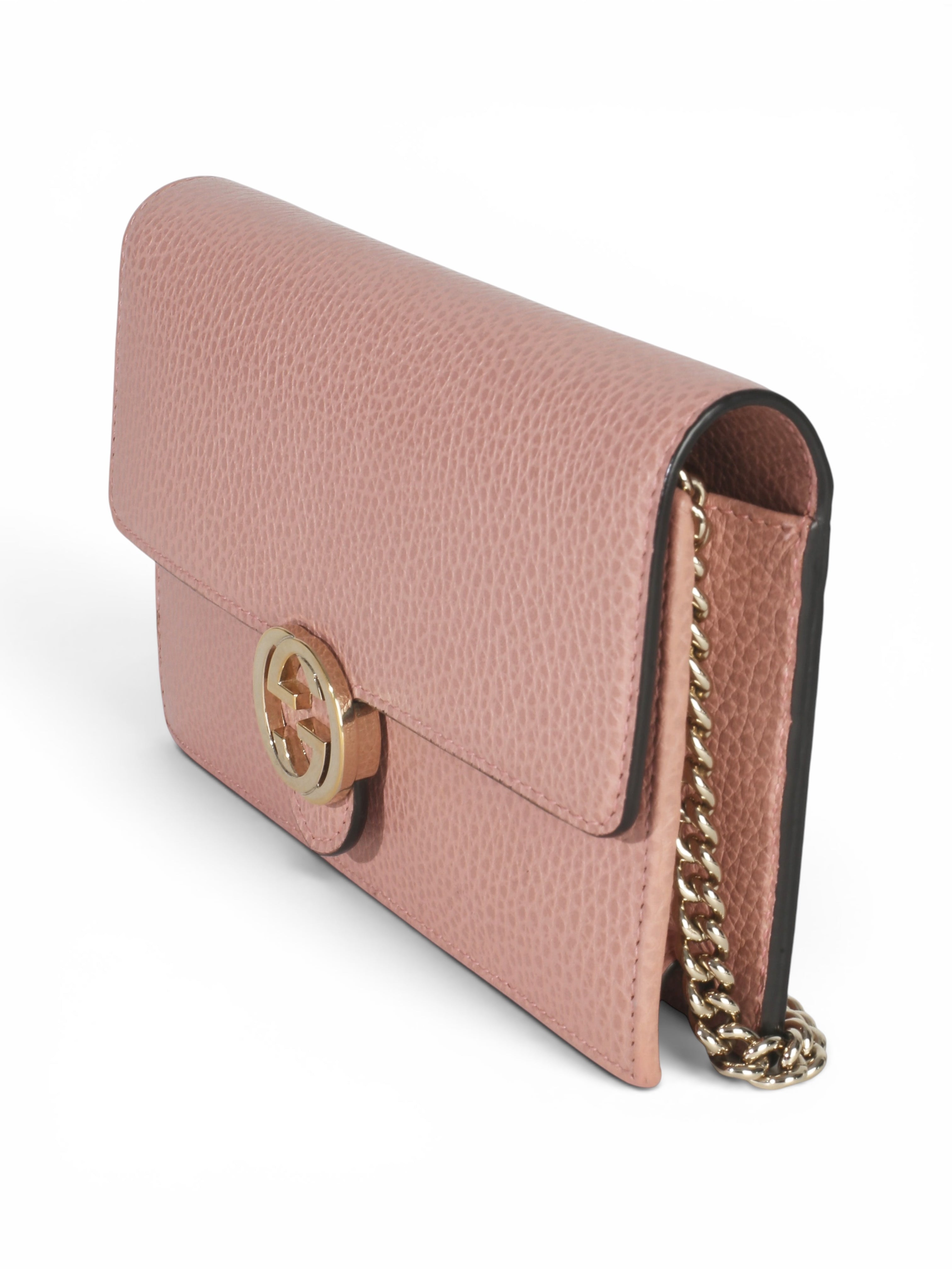 Gucci Pink Leather Dollar Wallet On Chain