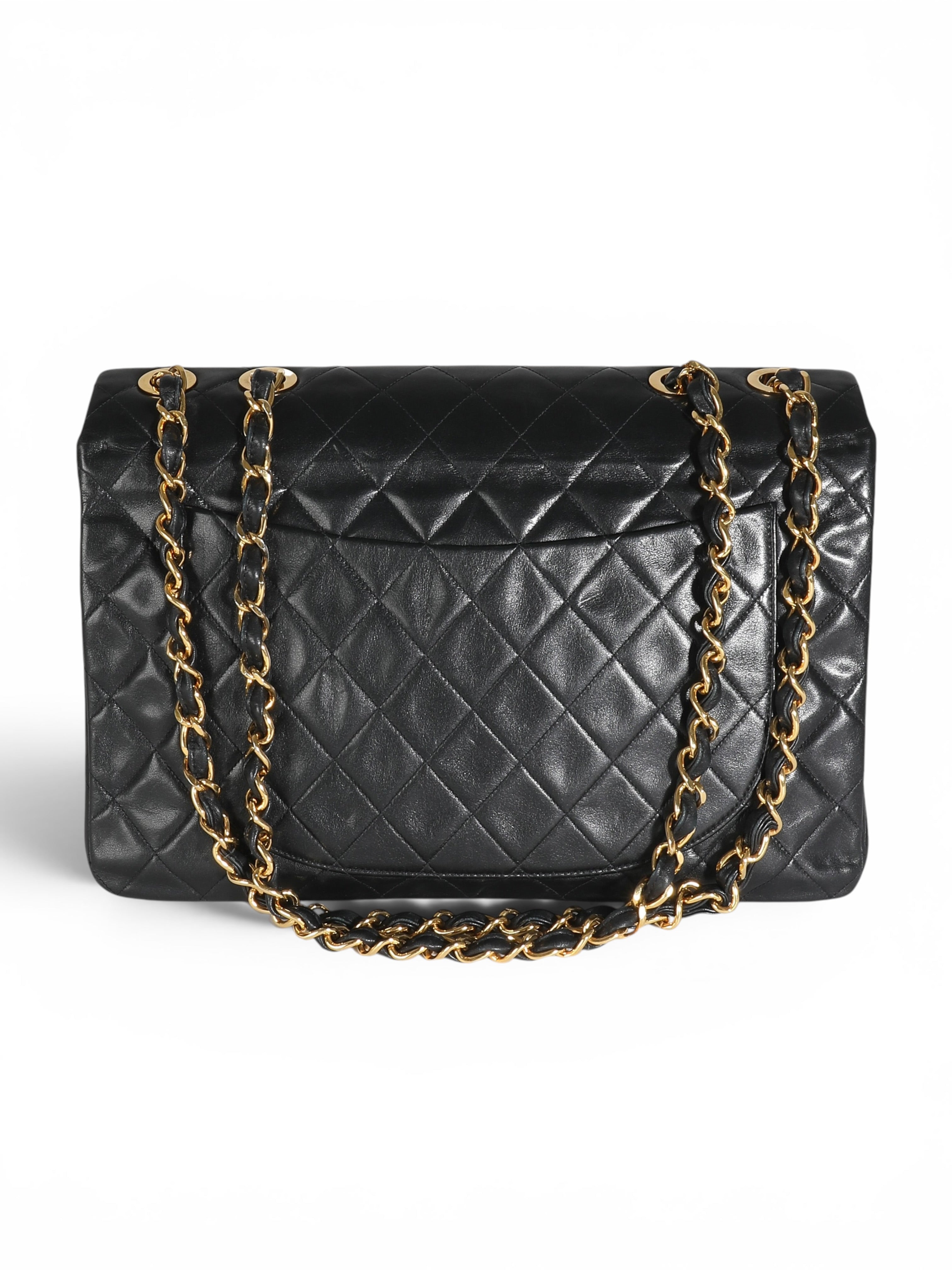 Vintage 24K Black Quilted Lambskin Maxi XL Flap Bag