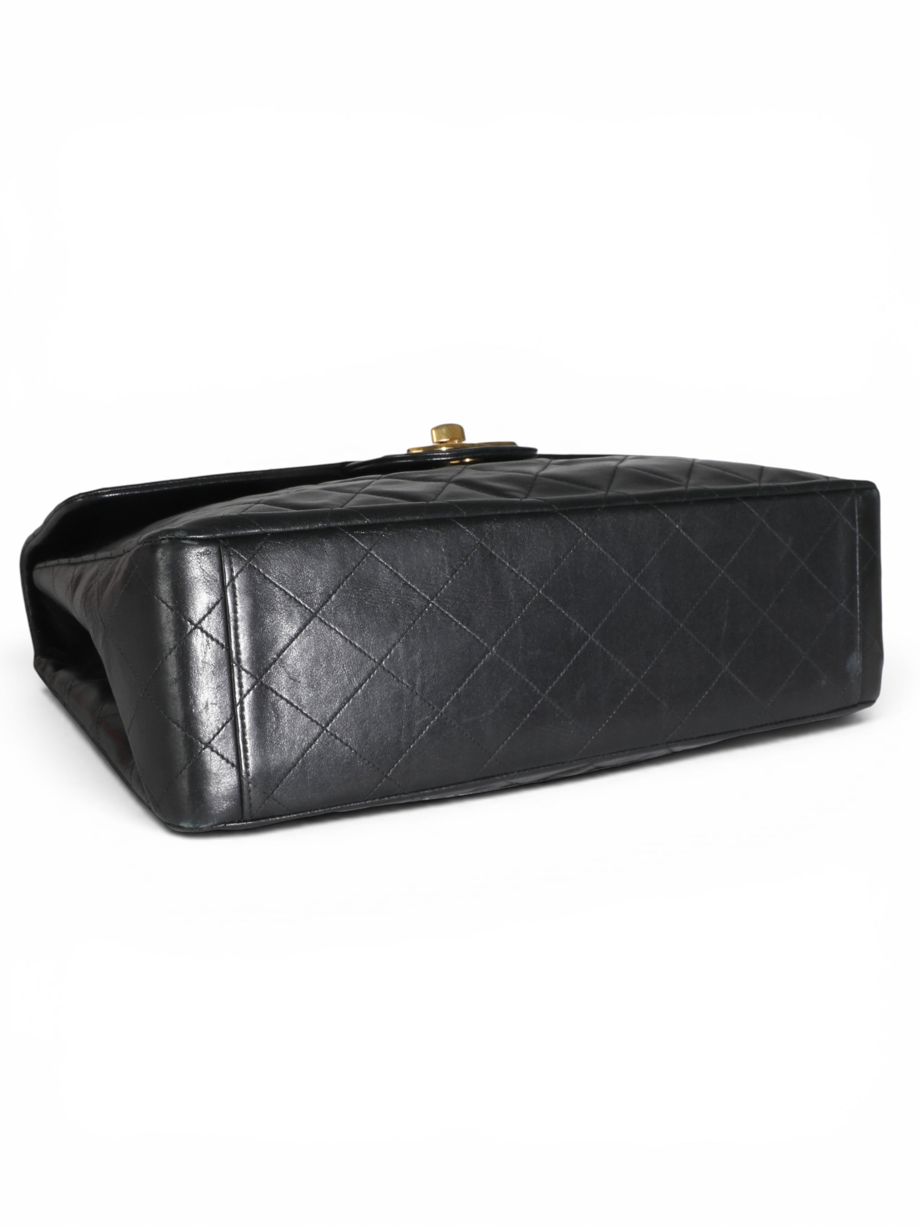 Vintage 24K Black Quilted Lambskin Maxi XL Flap Bag