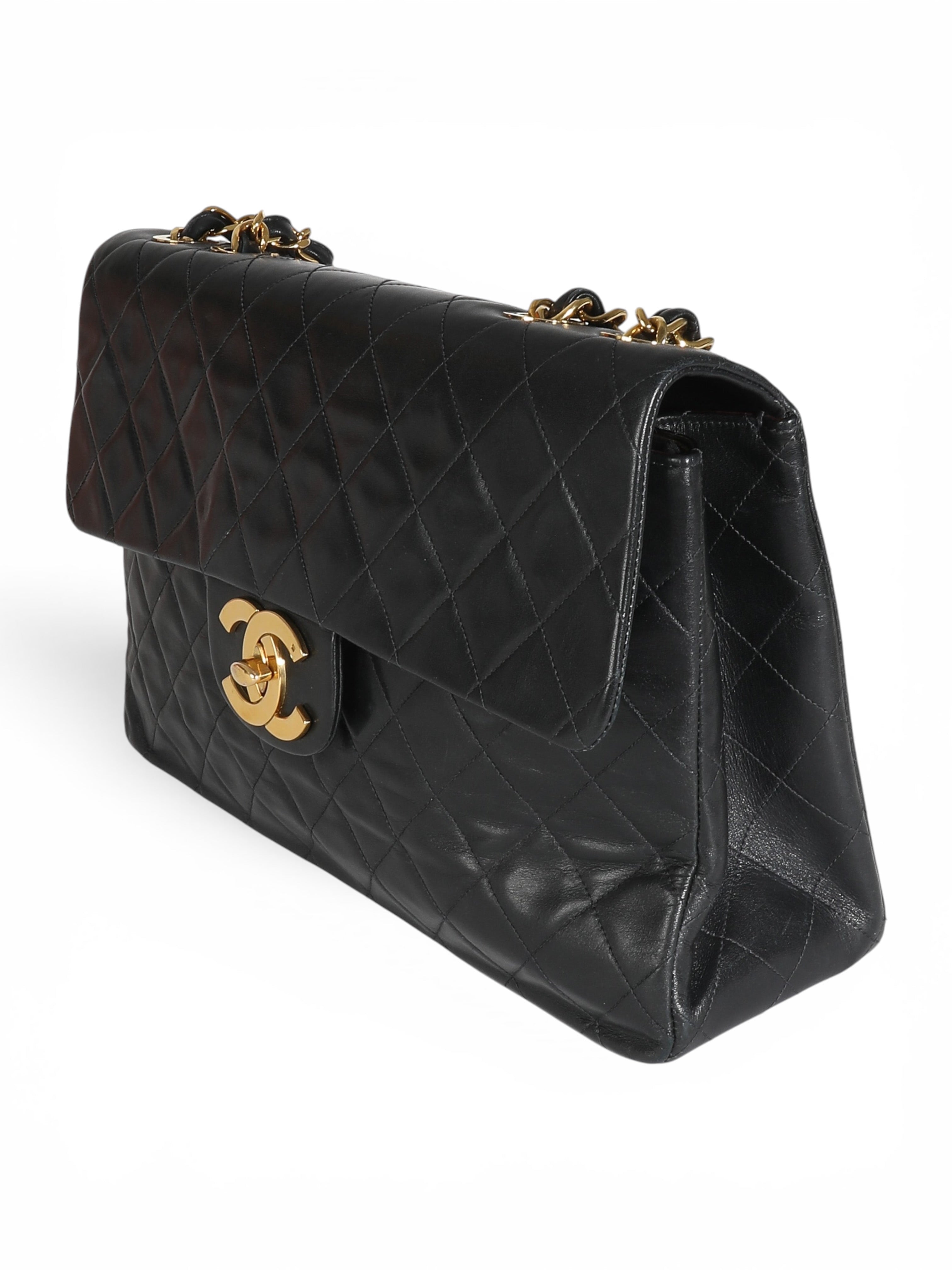 Vintage 24K Black Quilted Lambskin Maxi XL Flap Bag