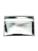 Ferragamo Silver Metallic Leather Card Holder