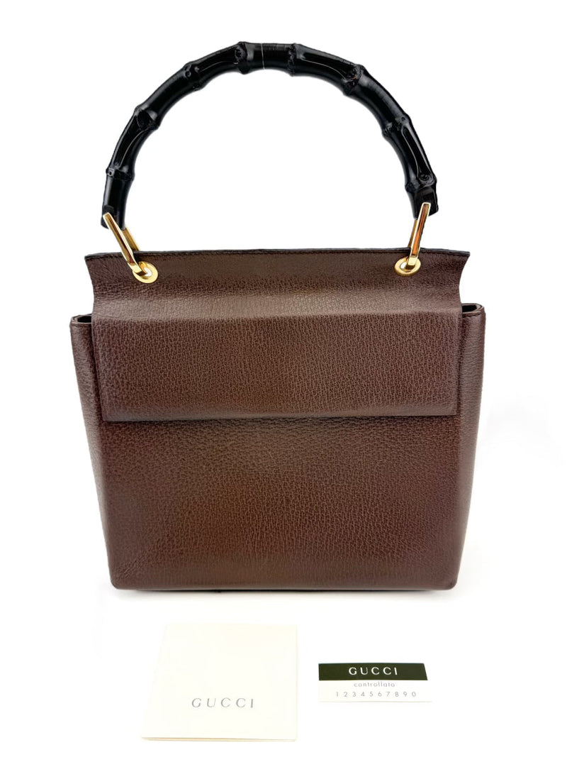 Gucci Brown Leather Bamboo Satchel Handbag