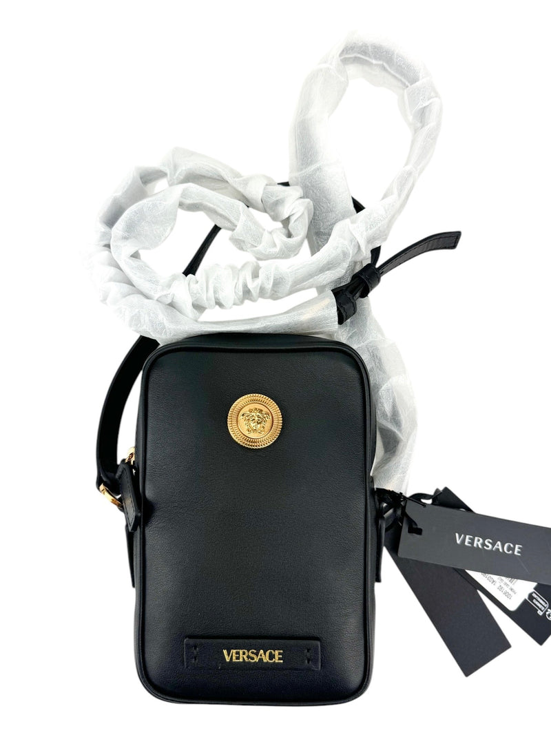 Versace Black Leather Medusa Crossbody