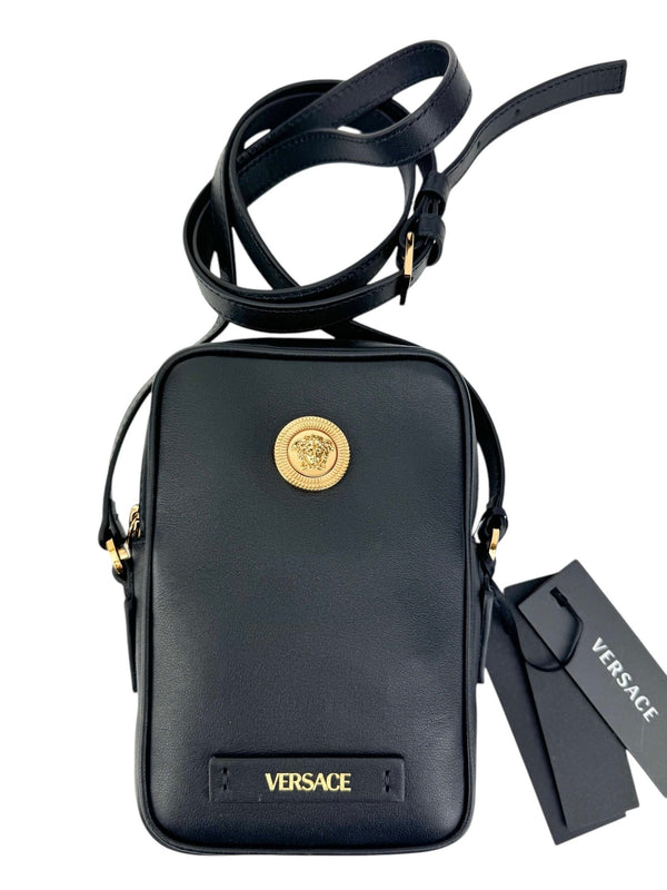 Versace Black Leather Medusa Crossbody