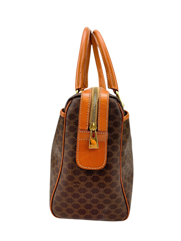 Celine Brown Macadam Leather Boston Handbag