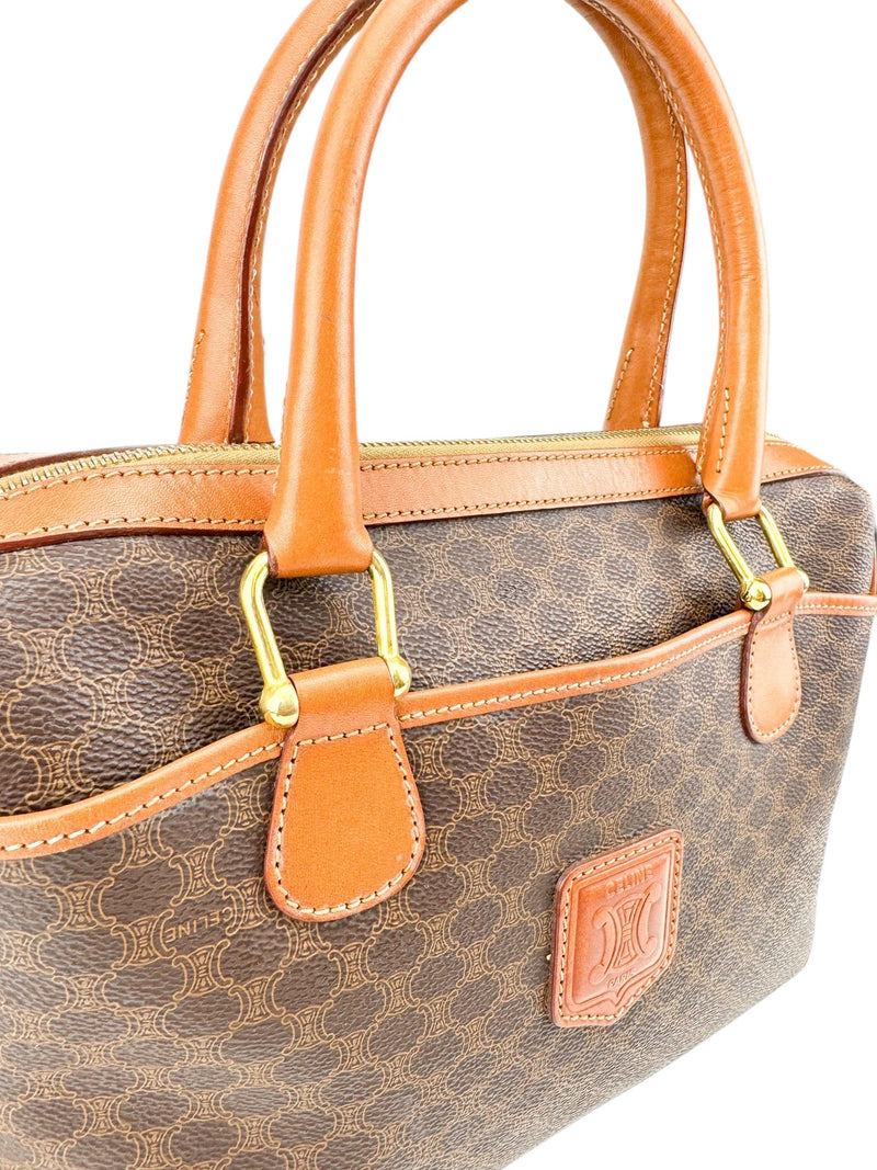 Celine Brown Macadam Leather Boston Handbag