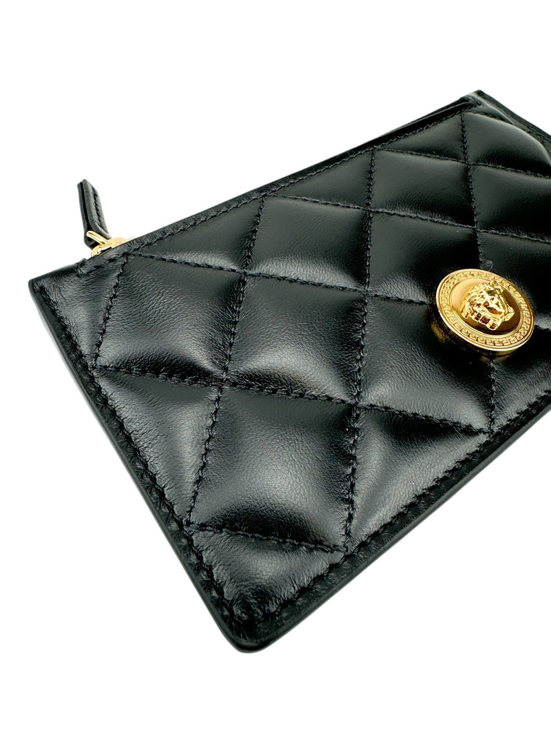 Versace Black Leather Quilted Medusa Card Case