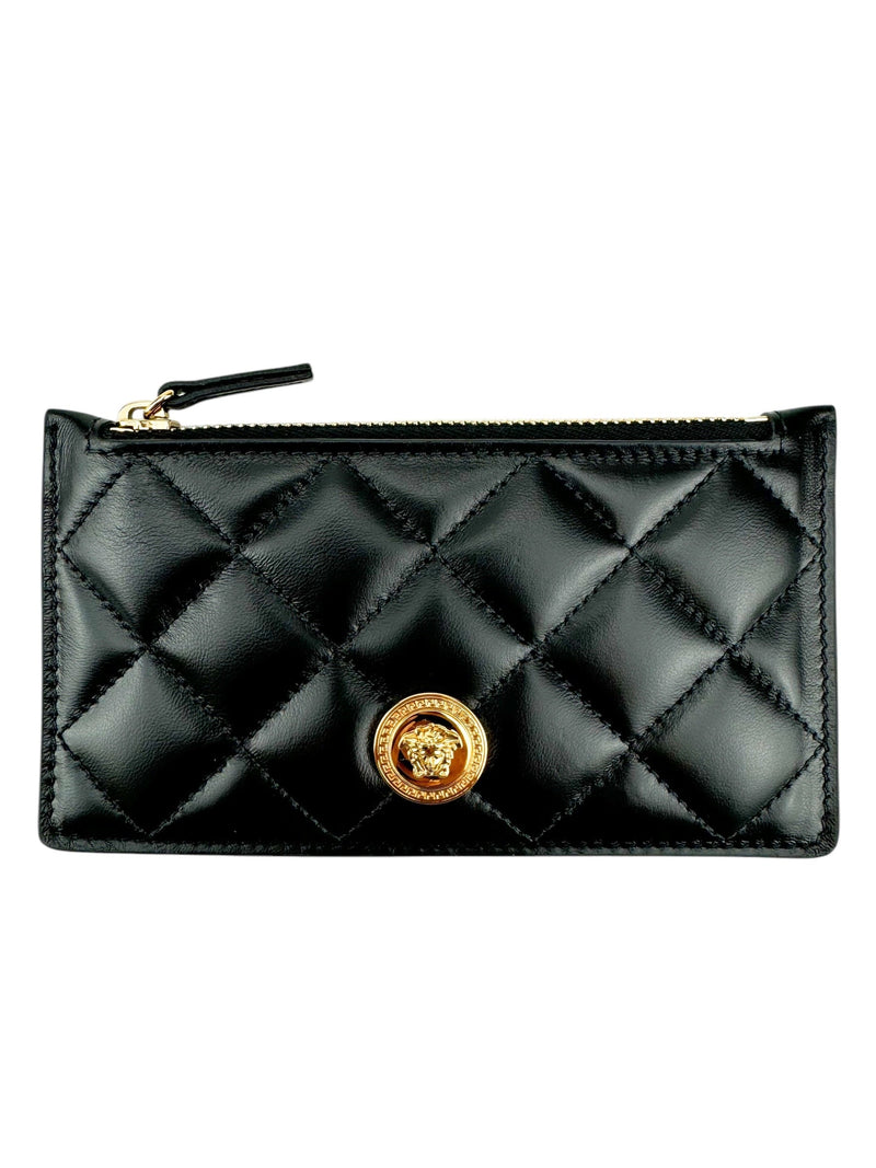 Versace Black Leather Quilted Medusa Card Case