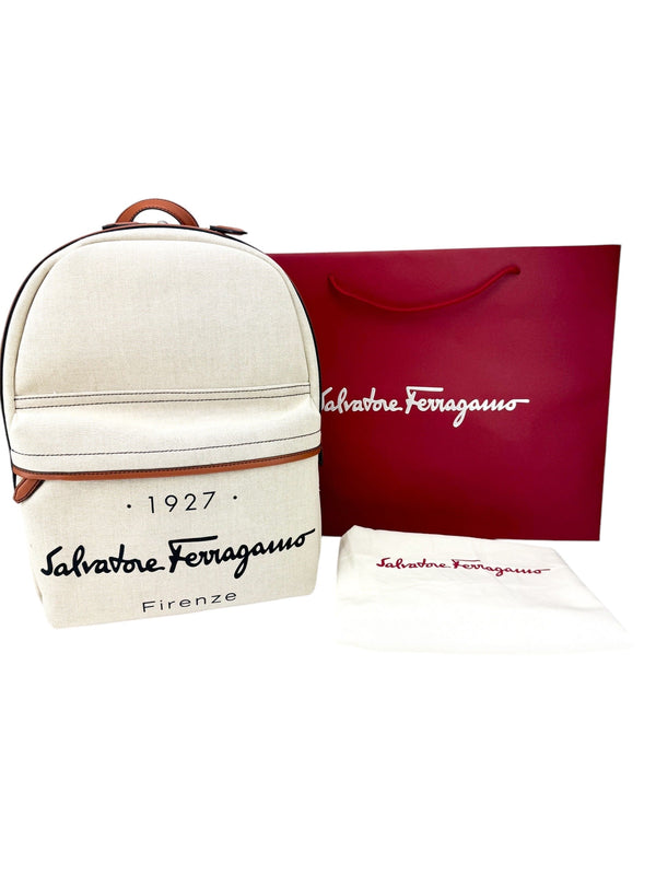 Ferragamo Beige Canvas Backpack