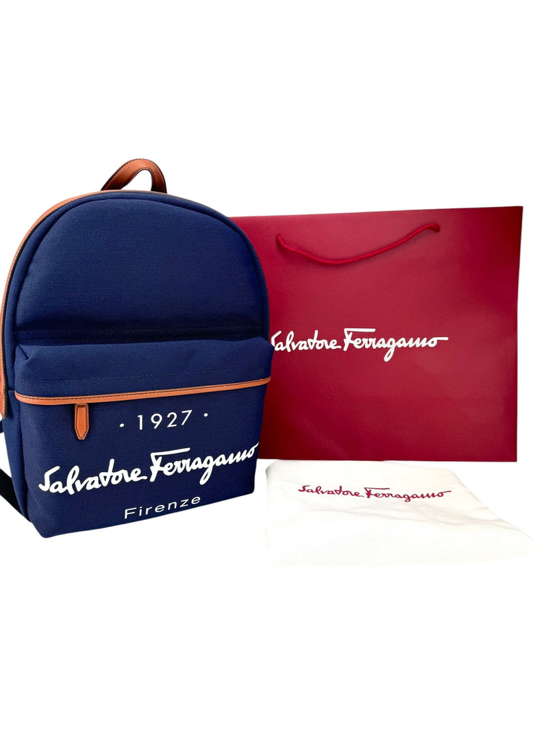 Ferragamo Navy Canvas Backpack