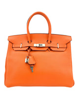 Hermes Orange Taurillon Clemence Birkin 35 Handbag