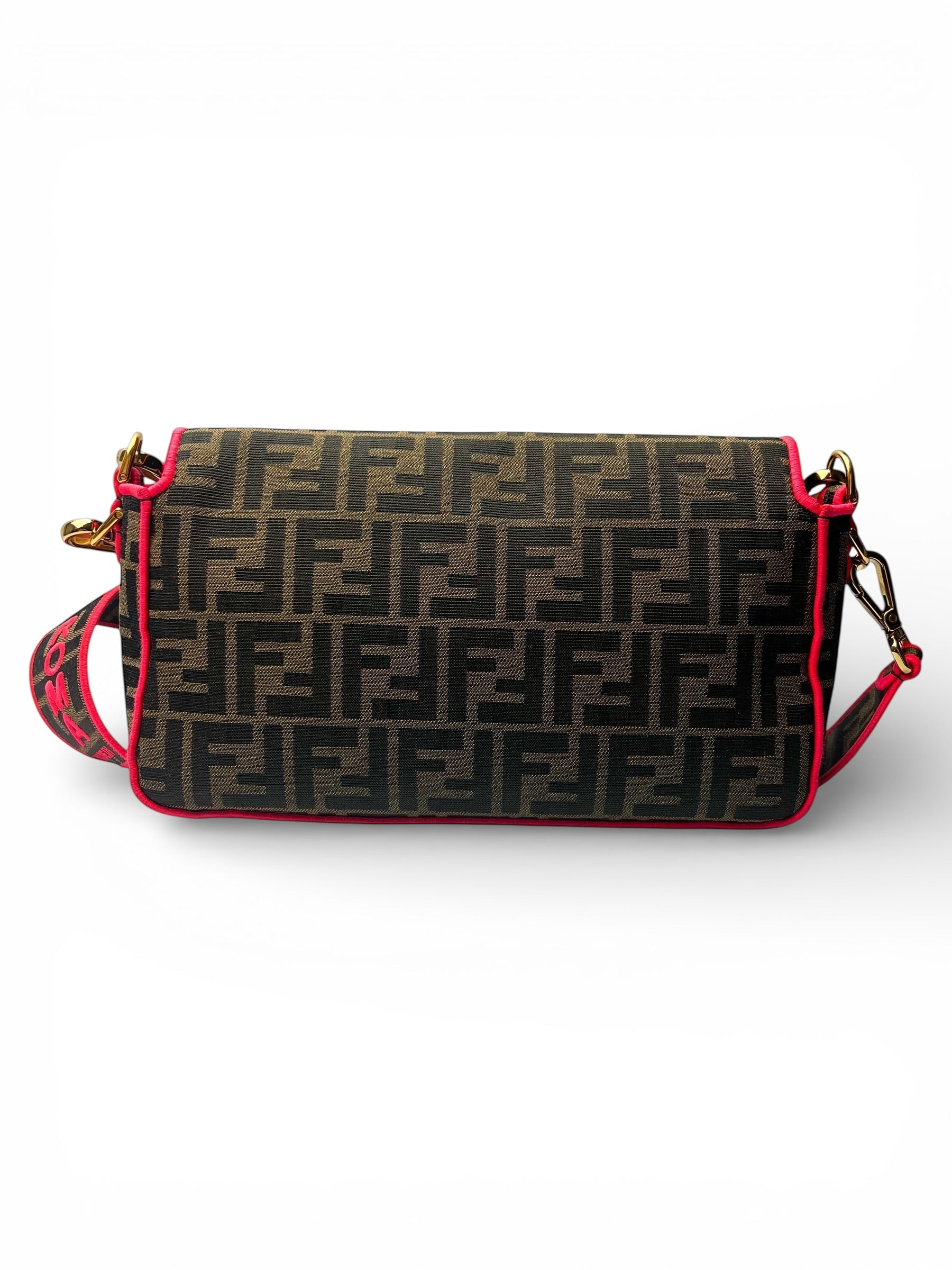 Fendi Zucca Canvas Brown and Pink Baguette Satchel