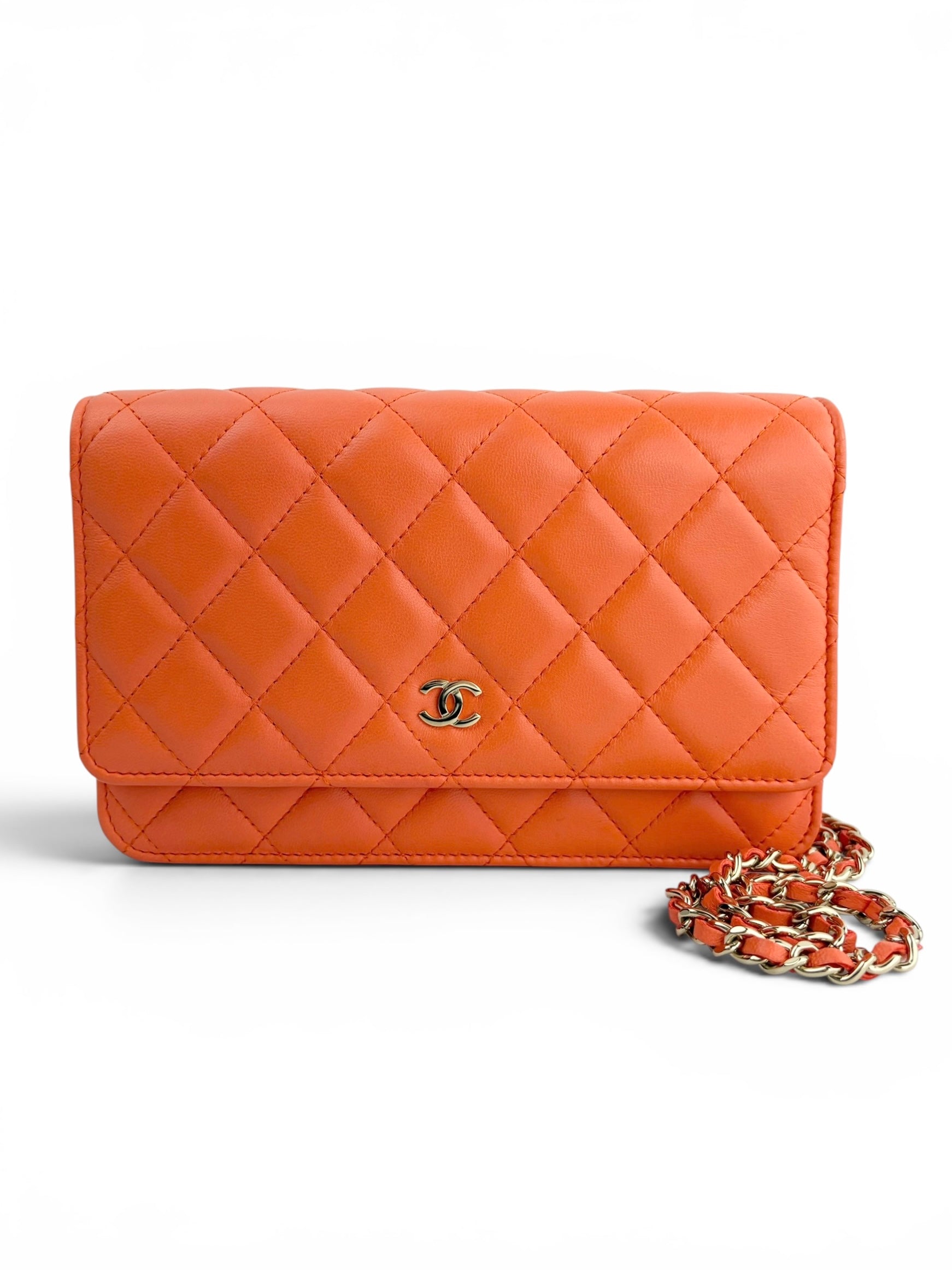 Chanel Orange Lambskin Wallet on Chain (Full Set)