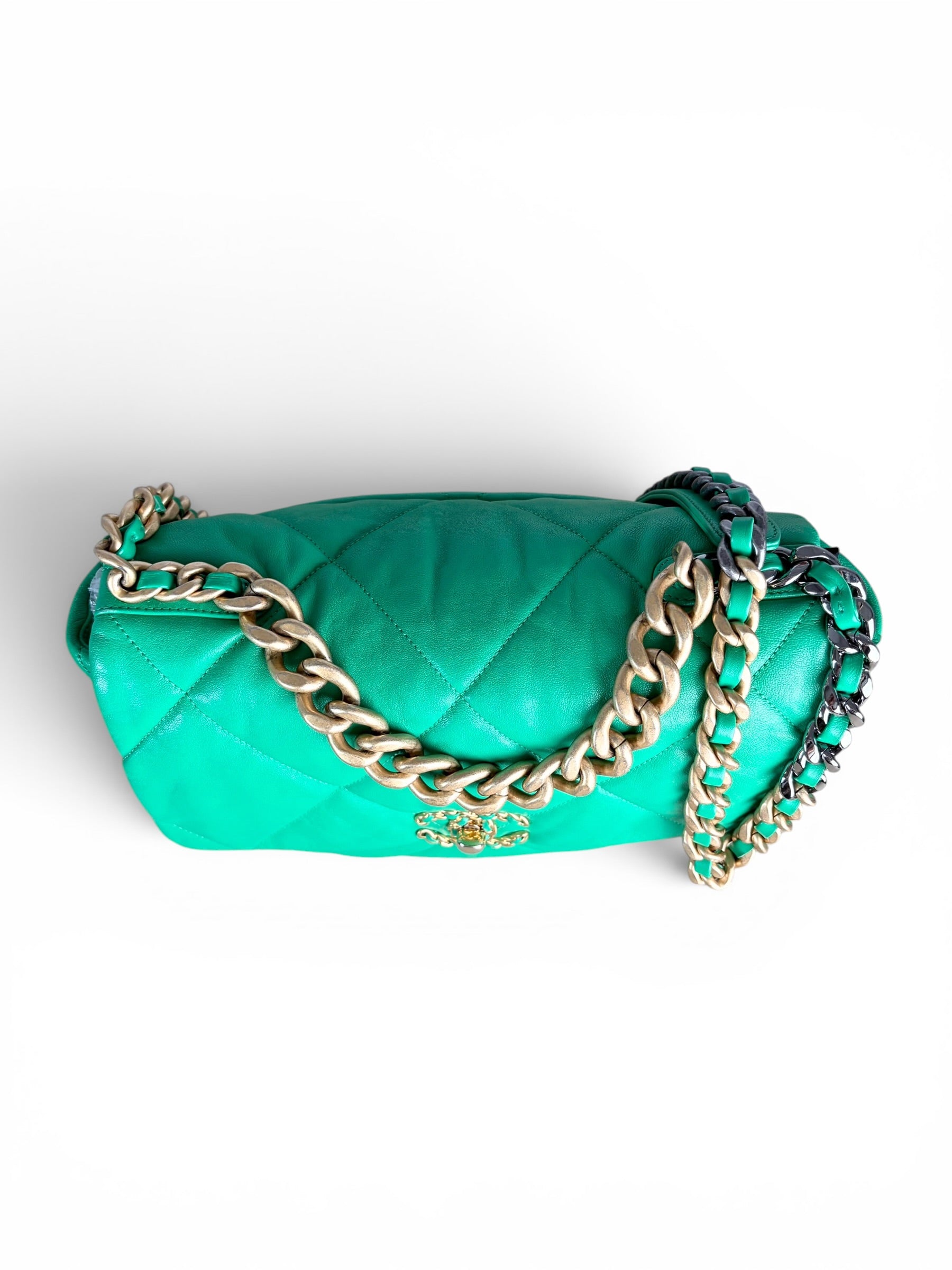 Chanel Green Lambskin Chanel 19 Large