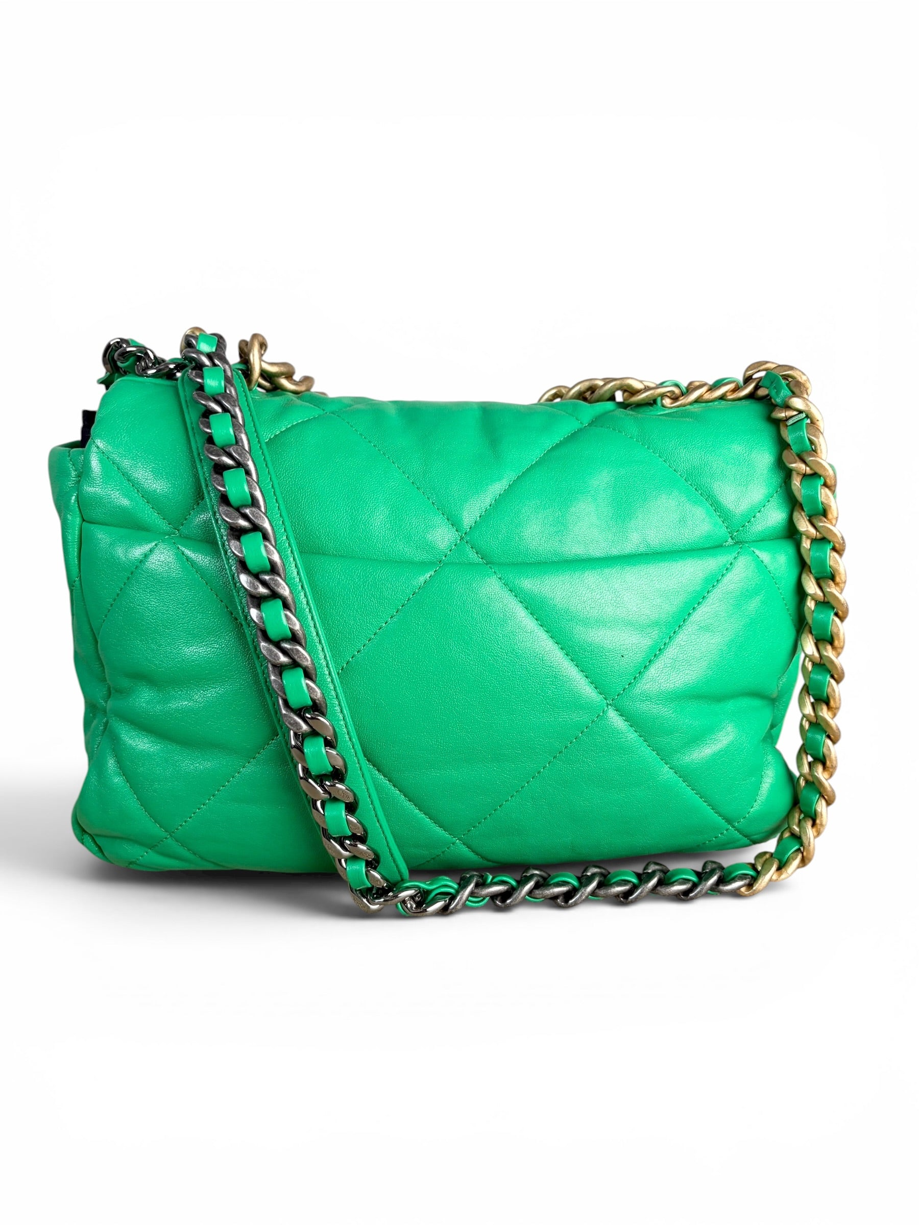 Chanel Green Lambskin Chanel 19 Large