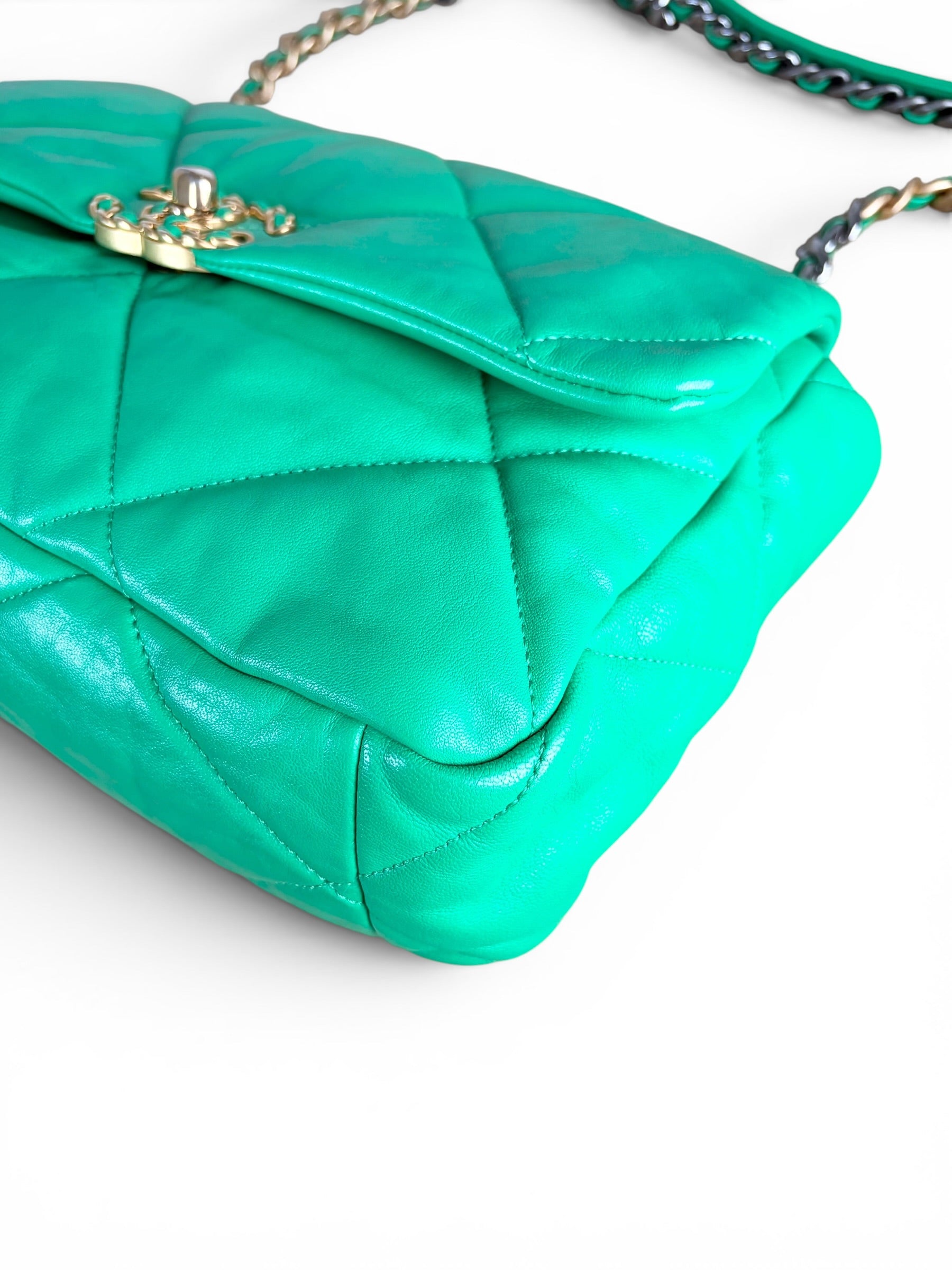 Chanel Green Lambskin Chanel 19 Large