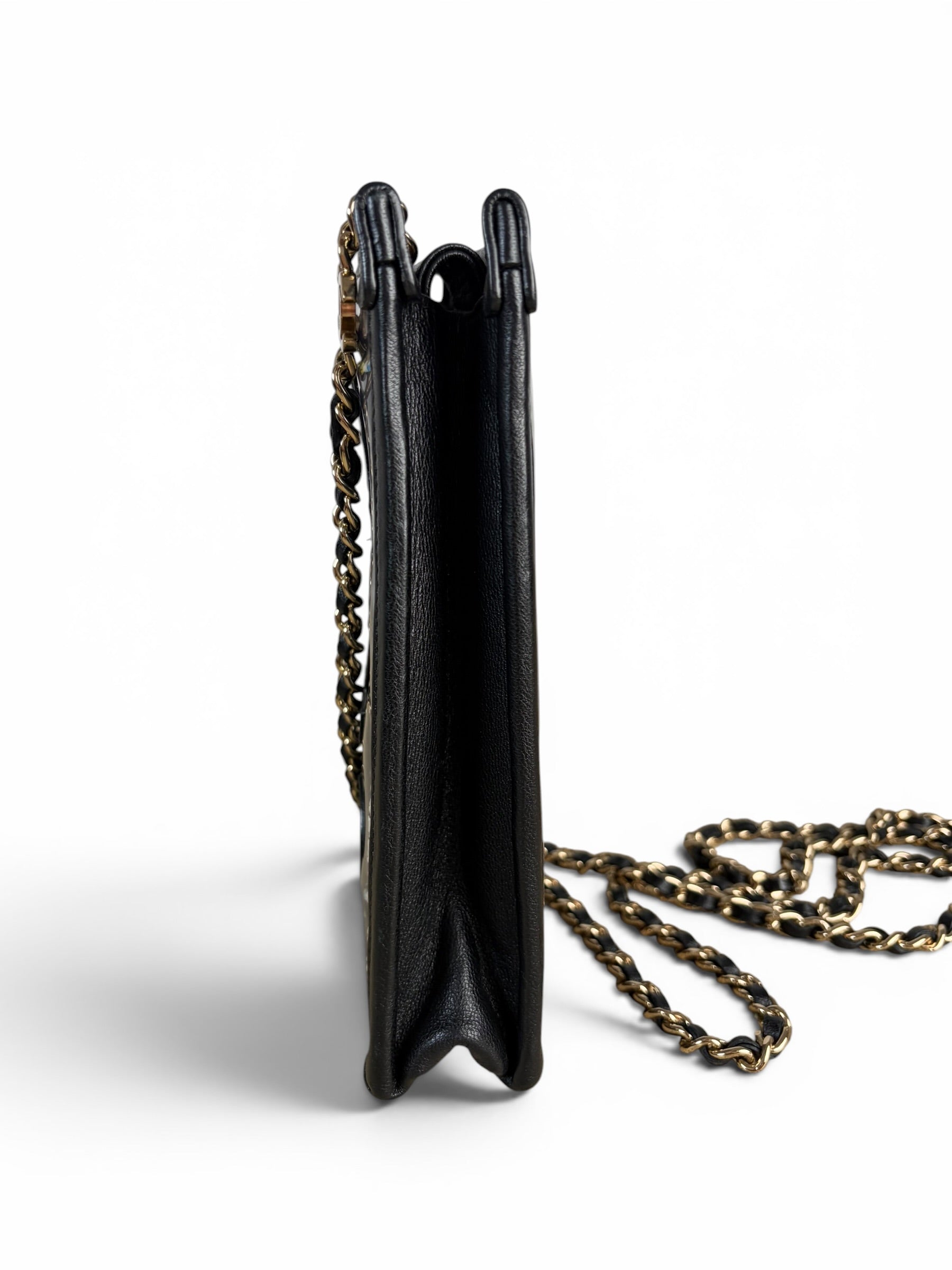 Chanel Black Tweed PVC Clutch On Chain