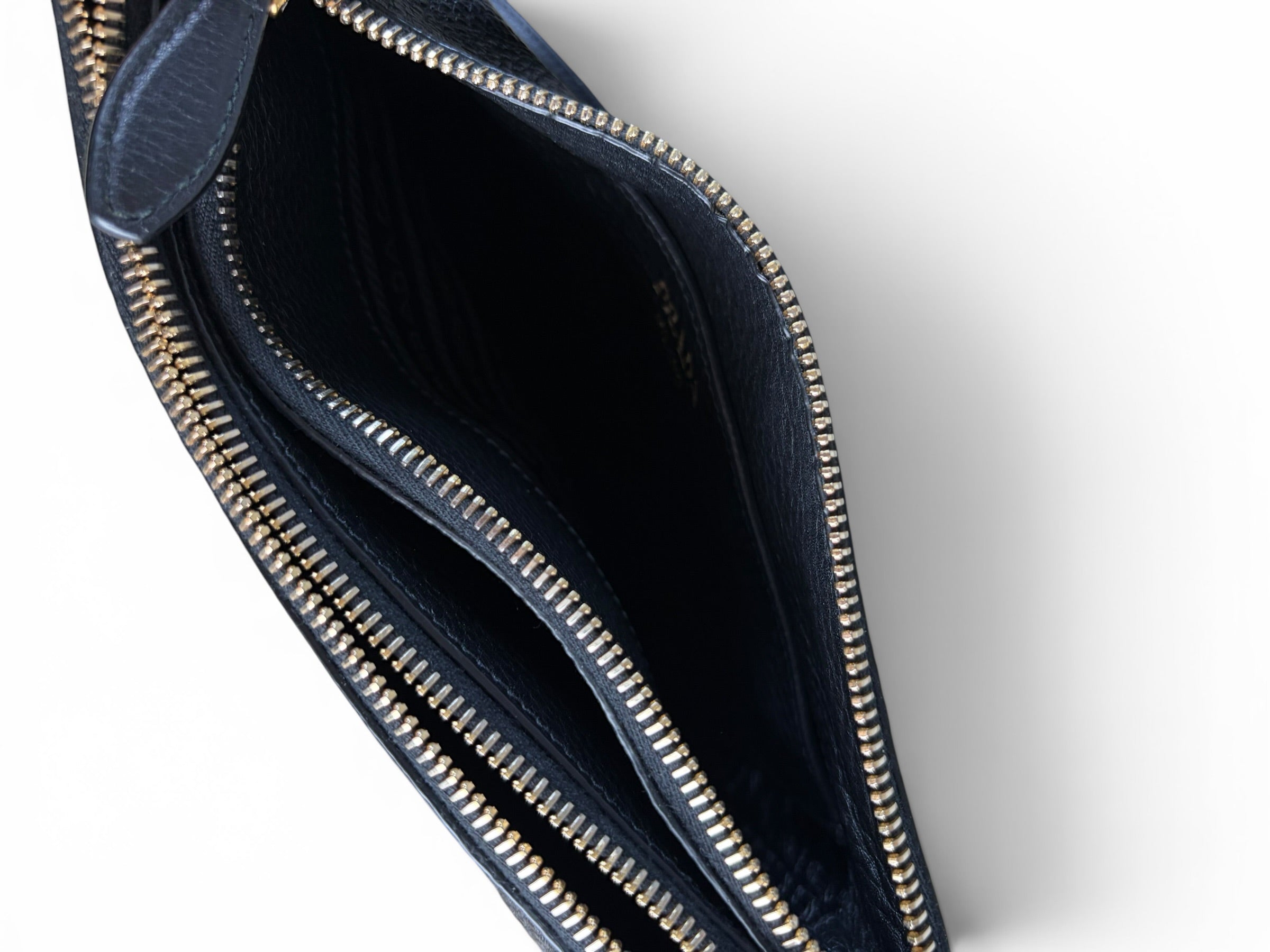 Prada Black Leather Phenix Double Zip Crossbody
