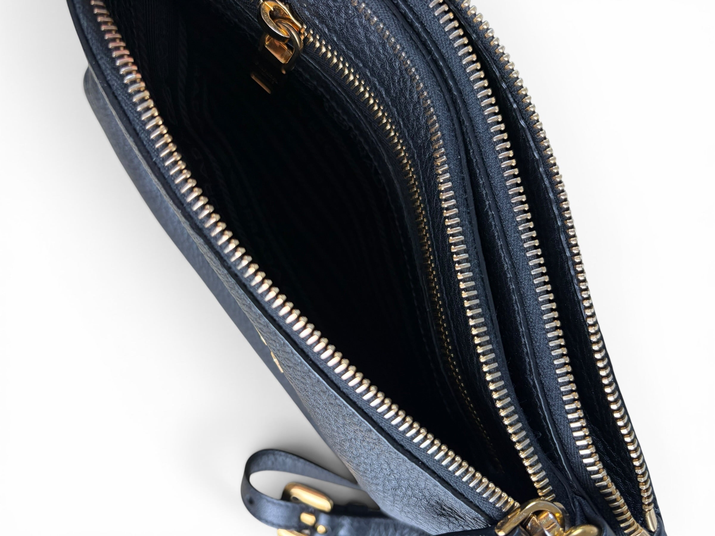 Prada Black Leather Phenix Double Zip Crossbody