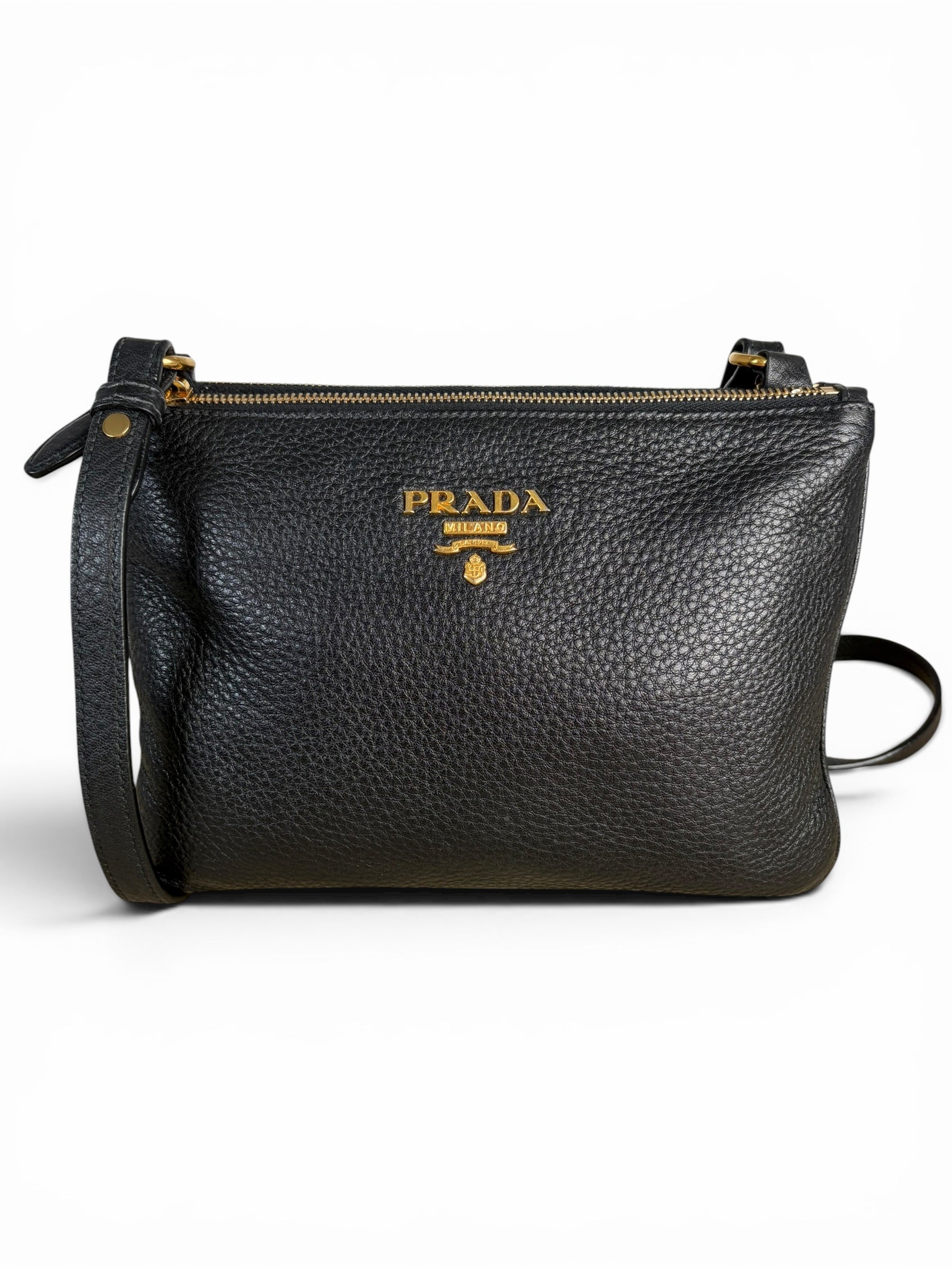 Prada Black Leather Phenix Double Zip Crossbody