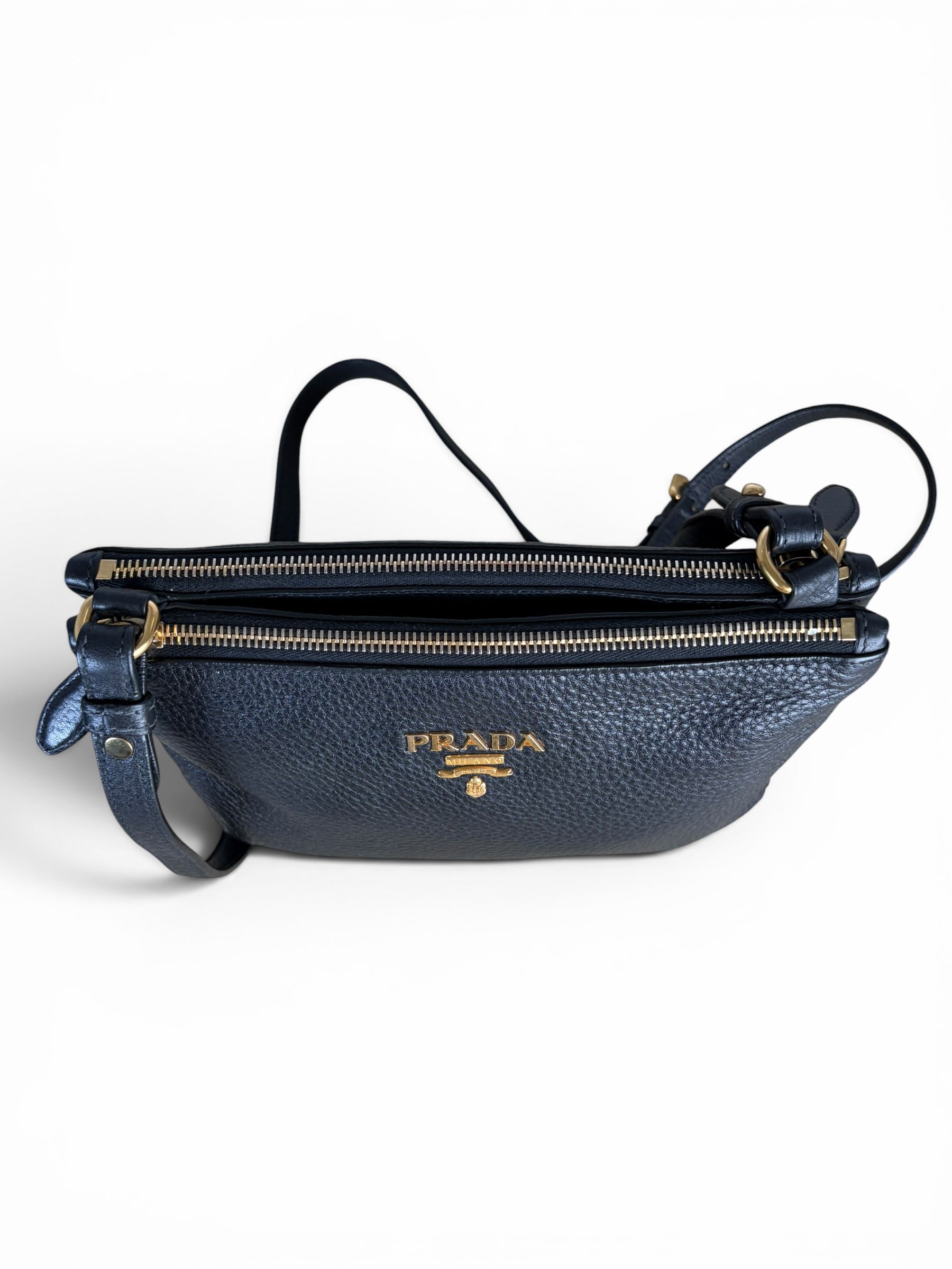 Prada Black Leather Phenix Double Zip Crossbody