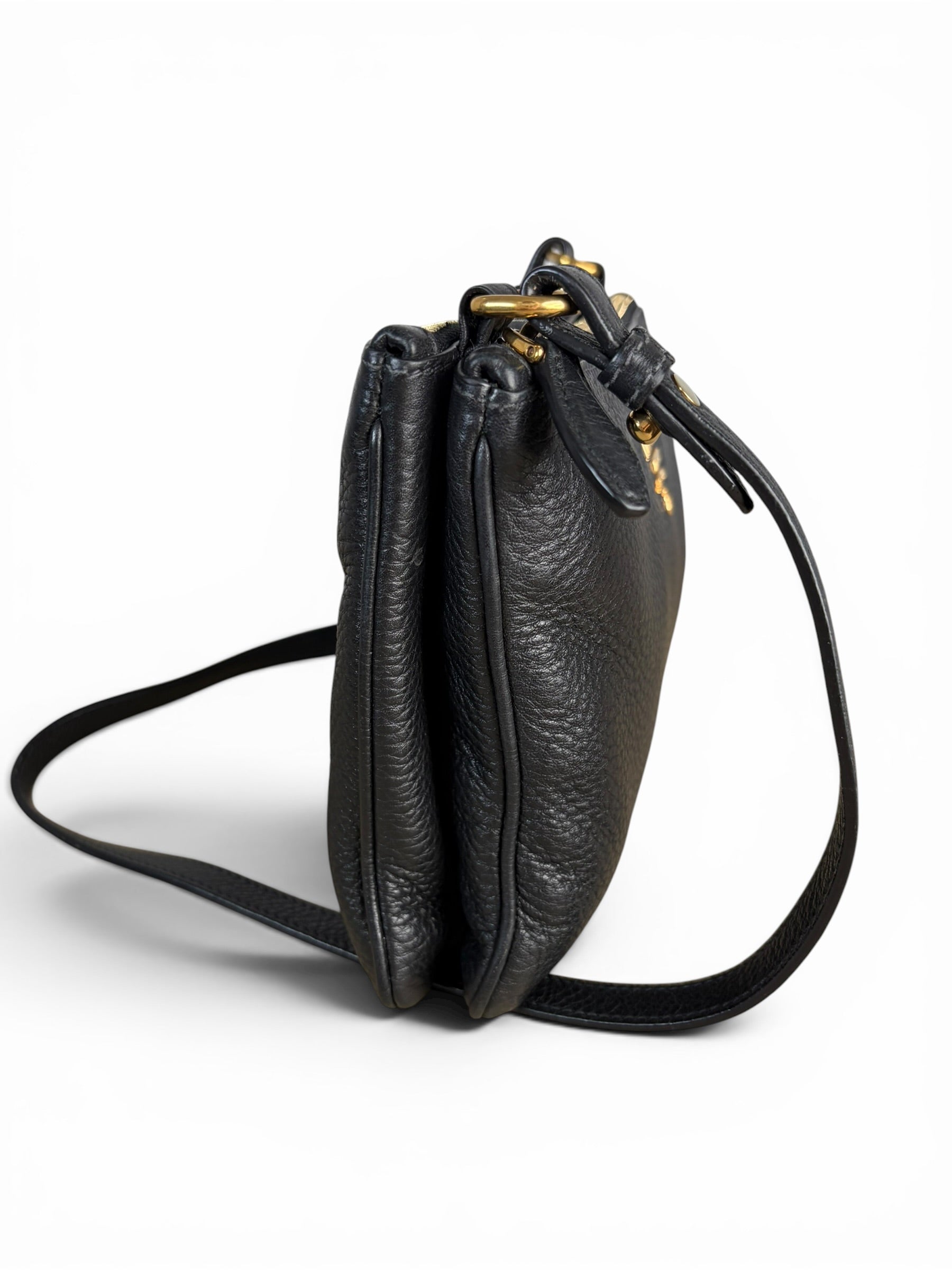 Prada Black Leather Phenix Double Zip Crossbody