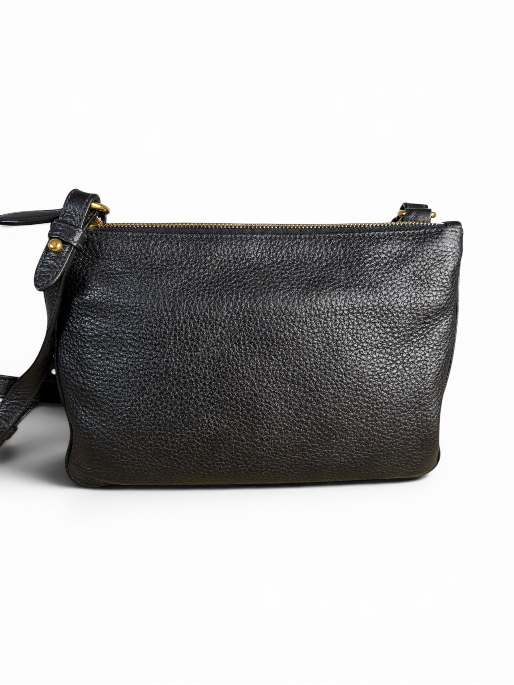 Prada Black Leather Phenix Double Zip Crossbody