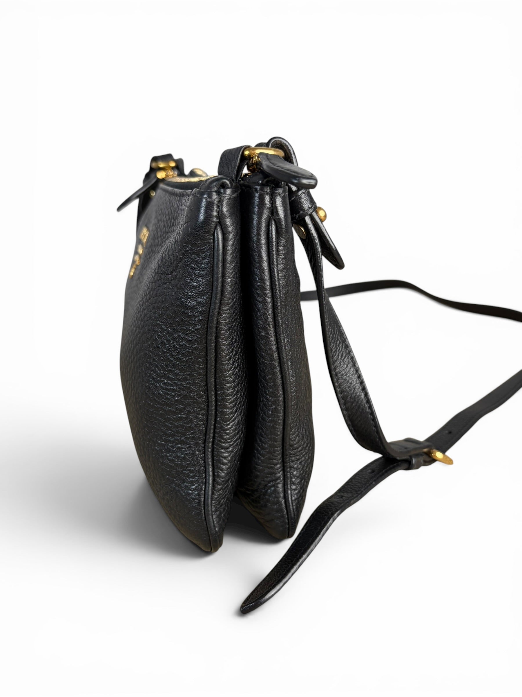 Prada Black Leather Phenix Double Zip Crossbody