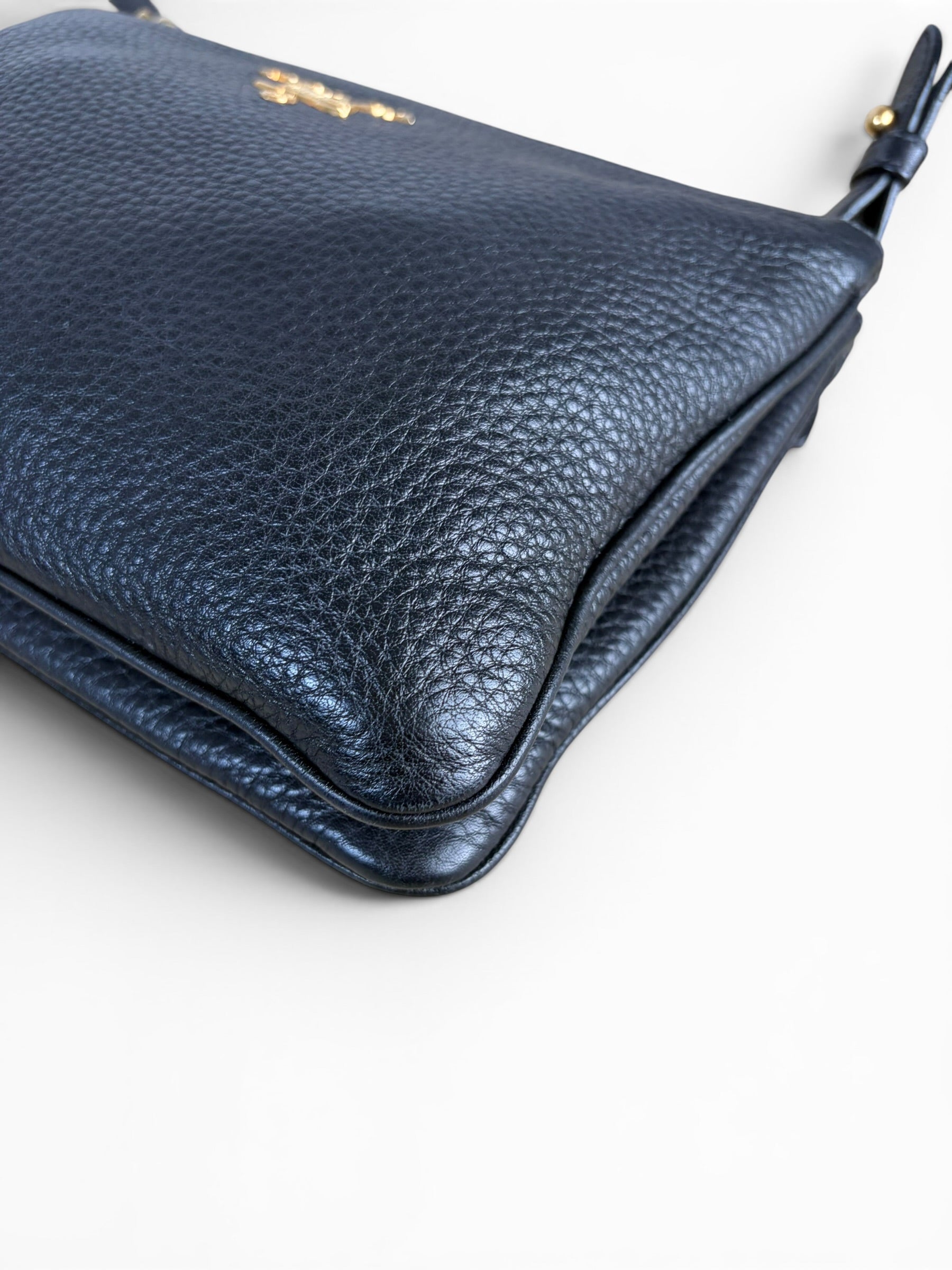 Prada Black Leather Phenix Double Zip Crossbody