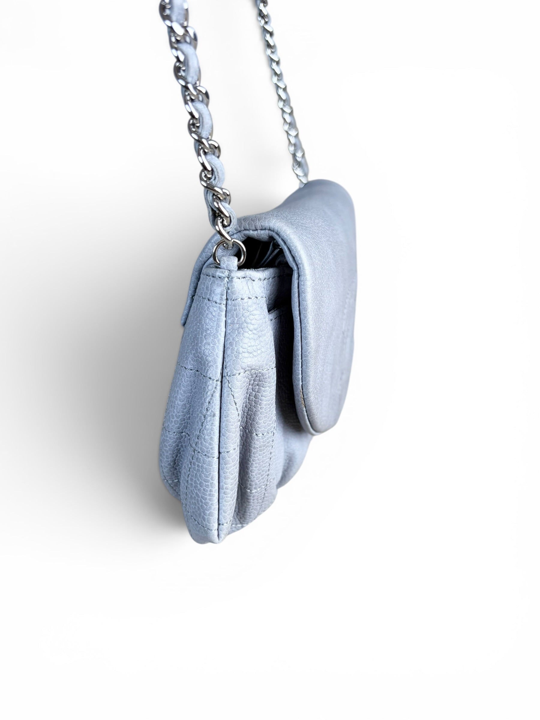 Chanel Grey Caviar Half Moon Wallet On Chain