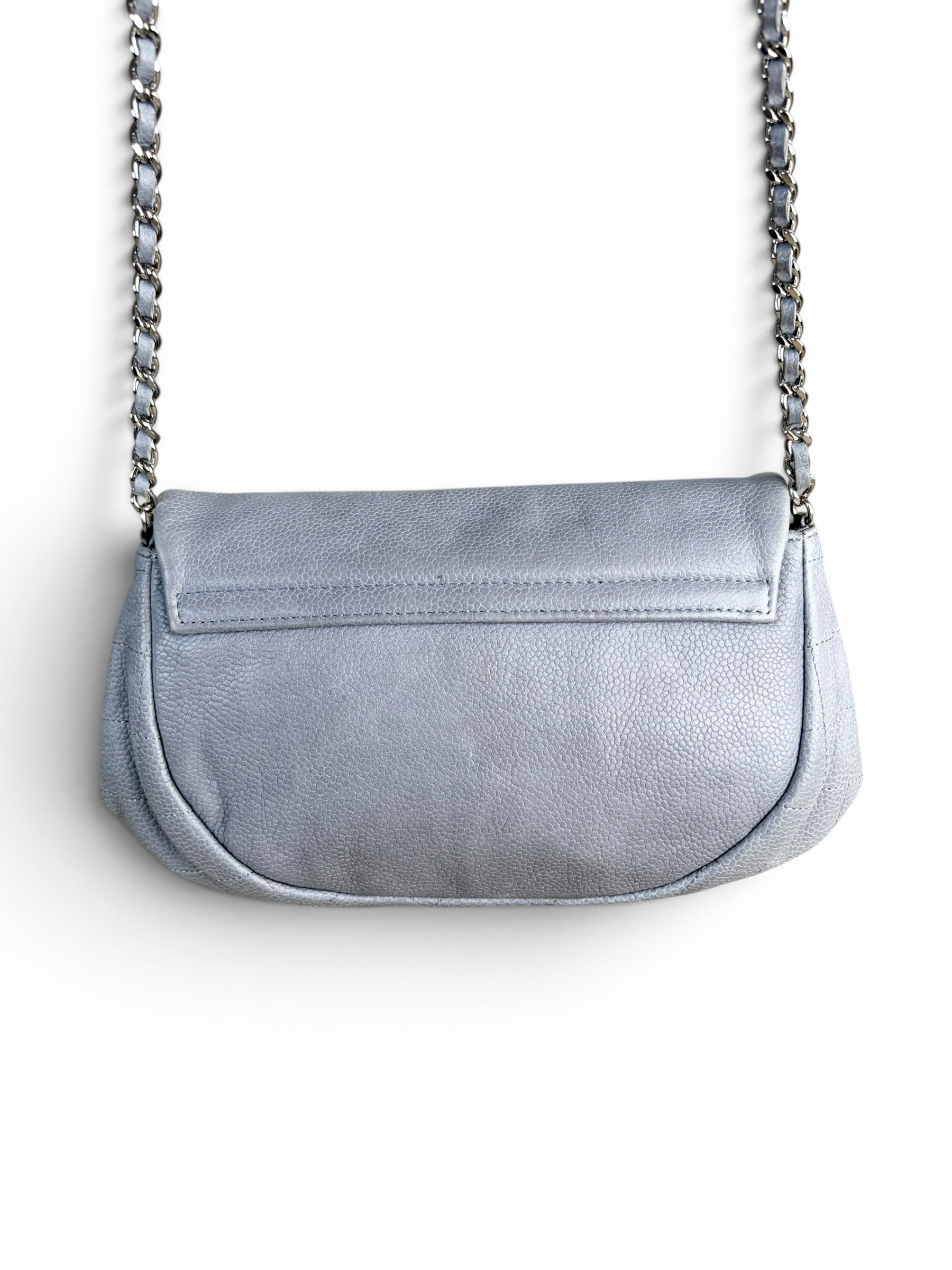 Chanel Grey Caviar Half Moon Wallet On Chain