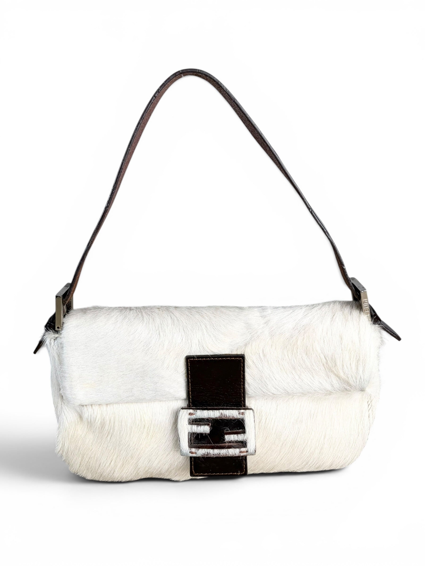 Fendi Vintage White Pony Hair Baguette