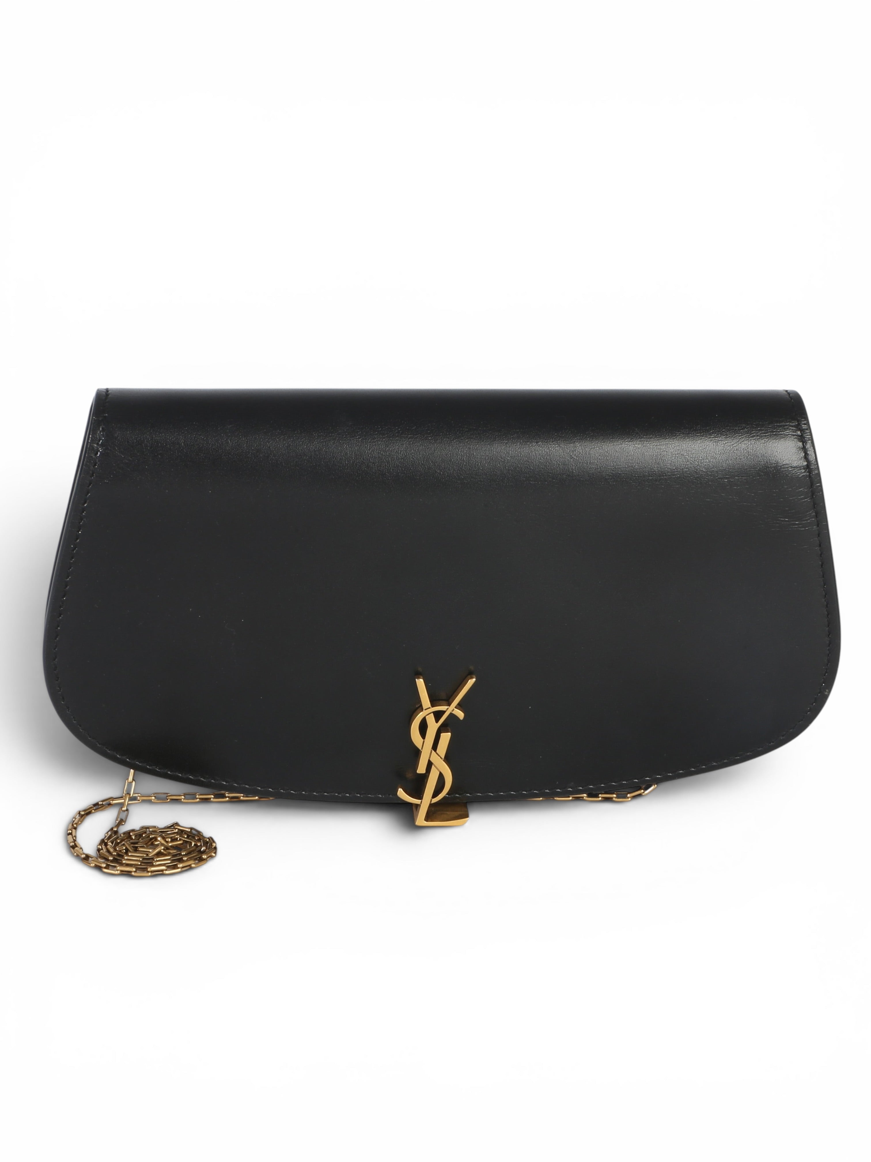 Saint Laurent Black Box Calfskin Voltaire Wallet On A Chain