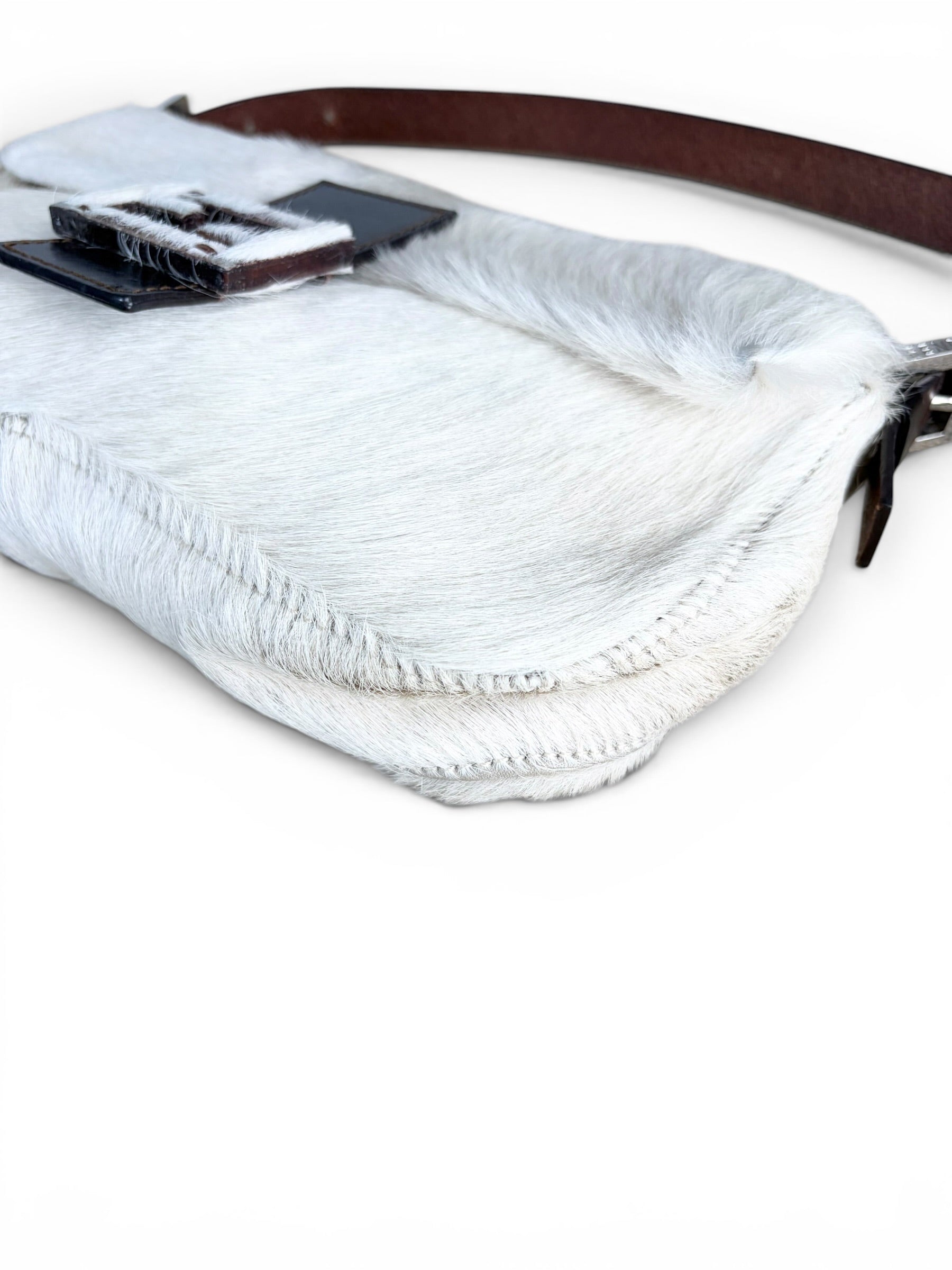 Fendi Vintage White Pony Hair Baguette