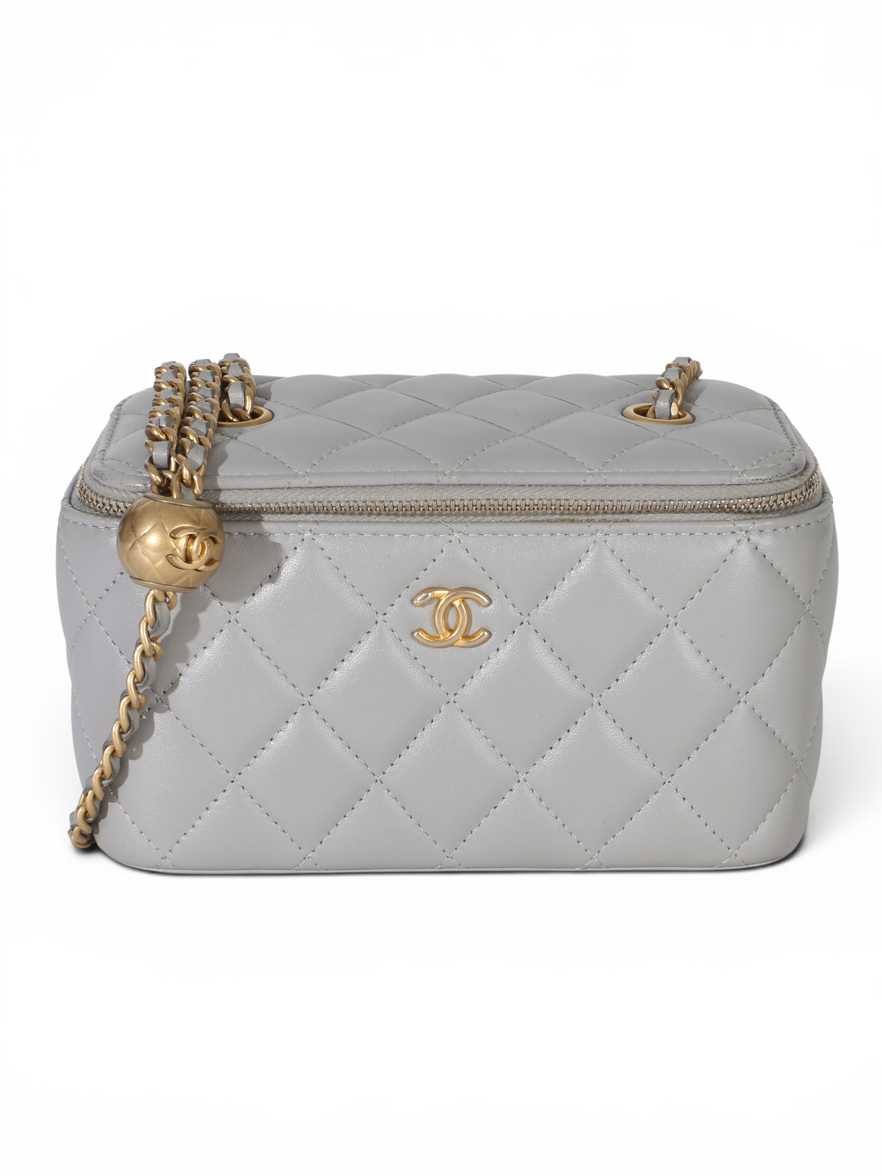 Chanel Grey Lambskin Small Pearl Crush Vanity Case