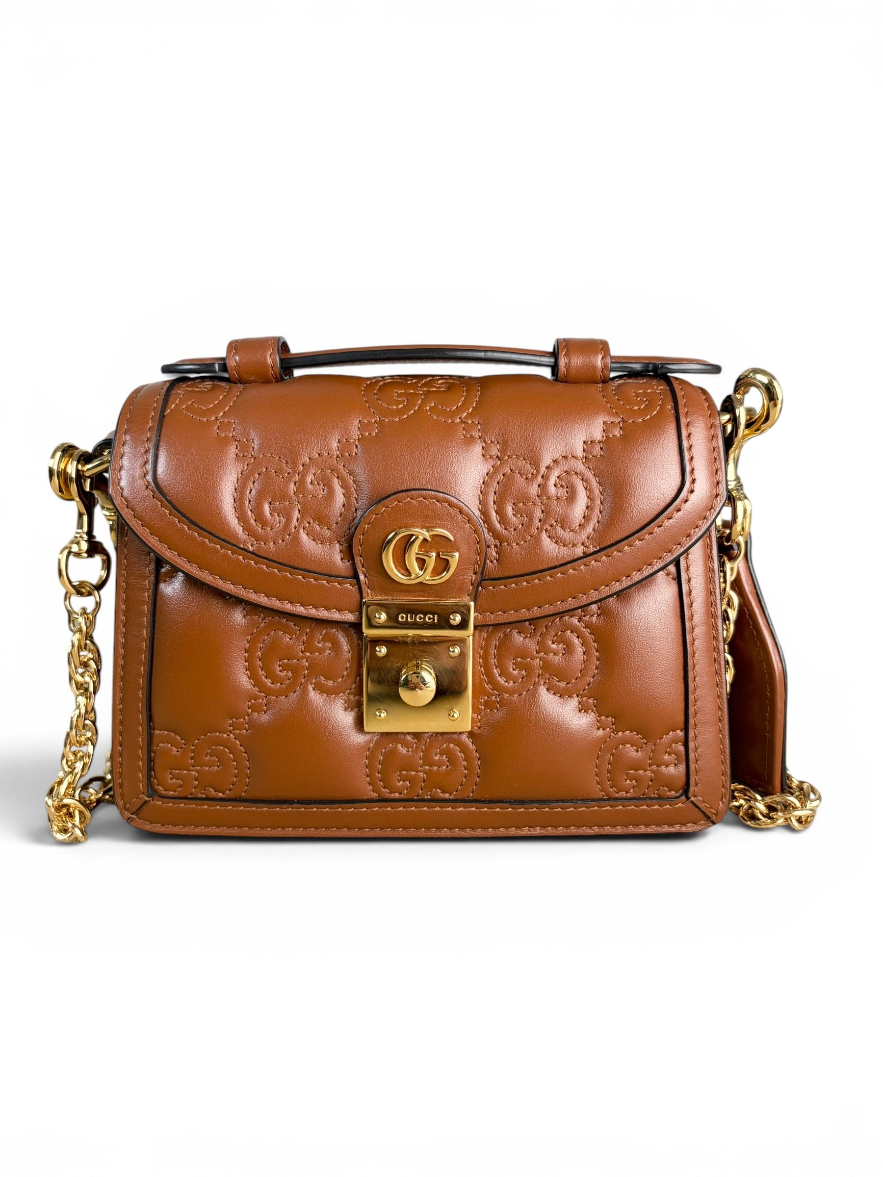 Gucci Caramel Leather GG Top Handle