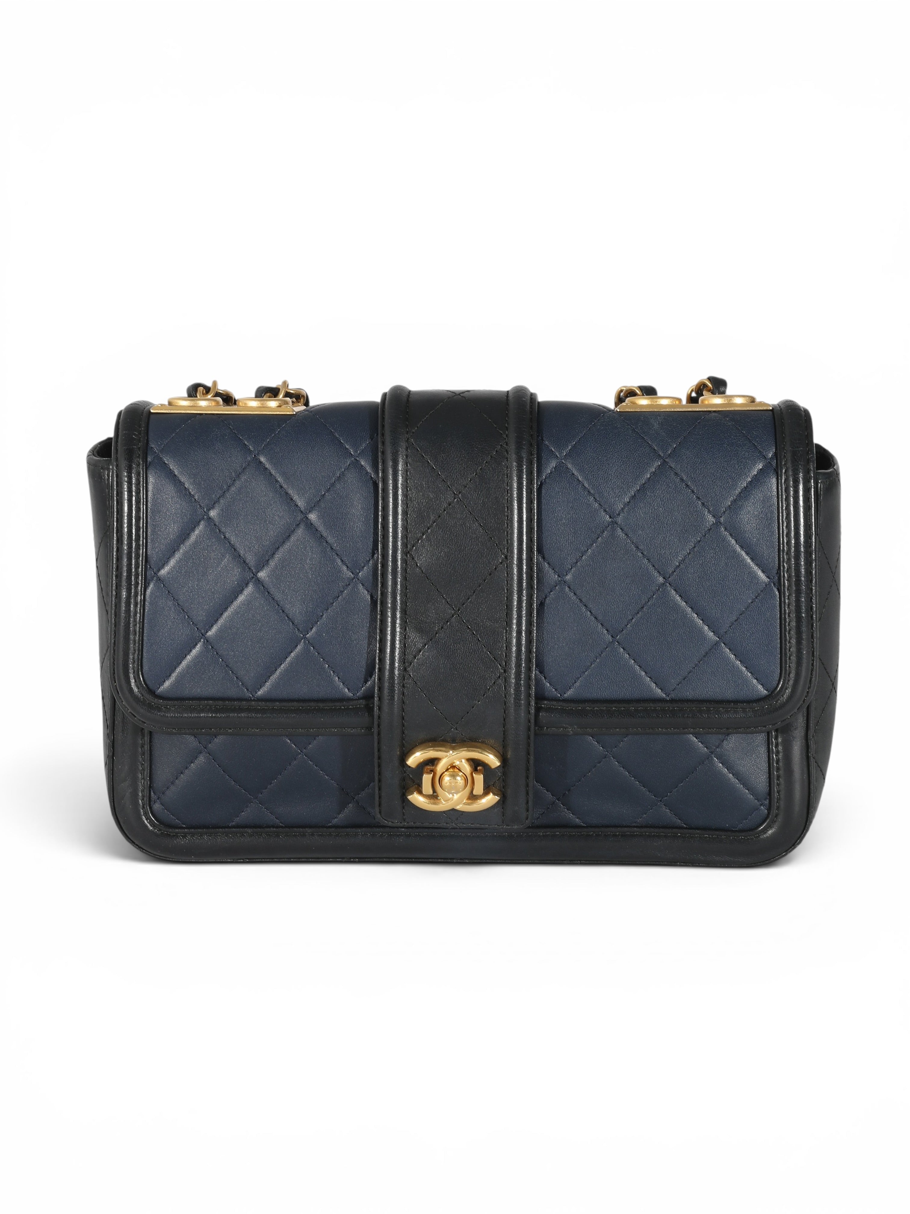 Chanel Black & Navy Lambskin Medium Elegant CC Flap