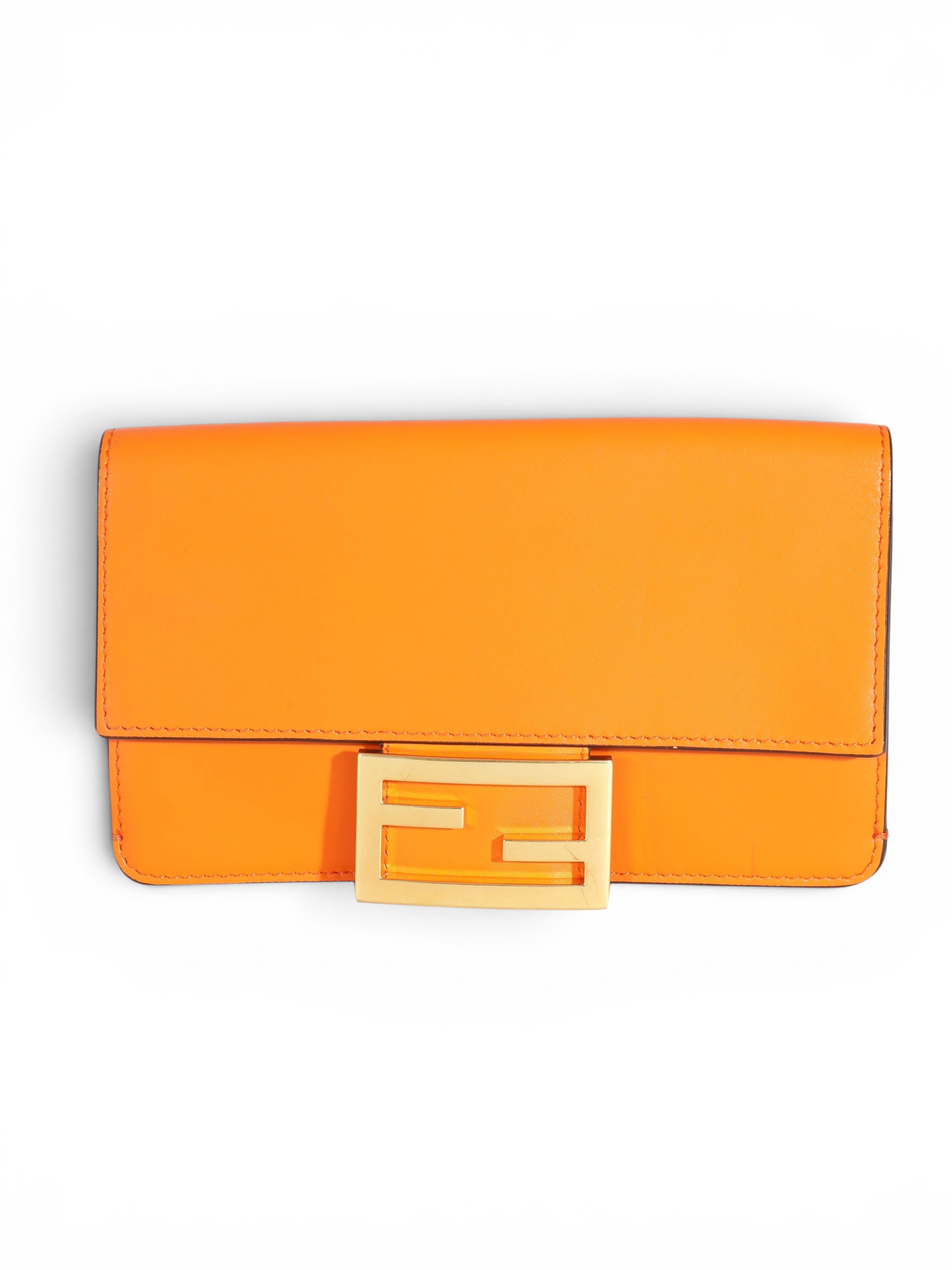 Fendi Orange Leather Flat Strap You Mini Baguette
