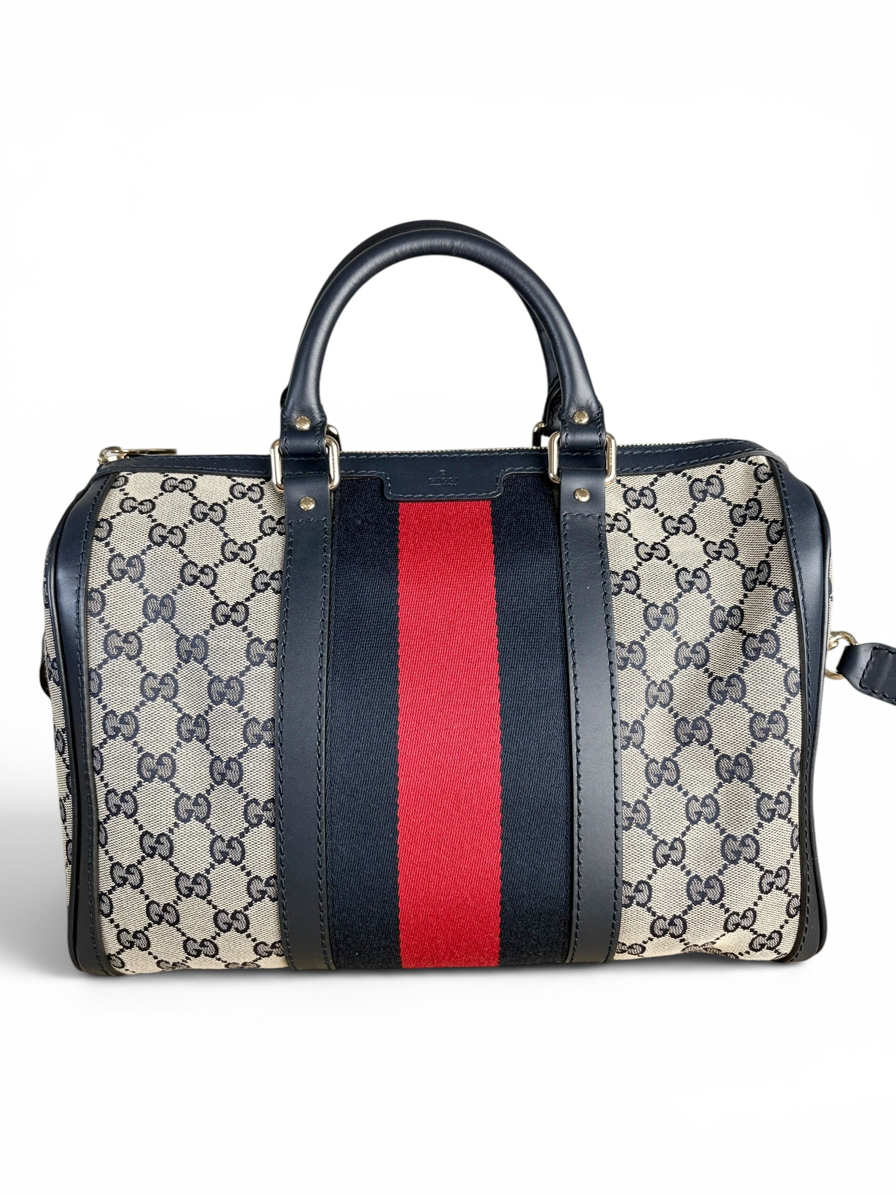 Gucci Navy Monogram Medium Boston Bag