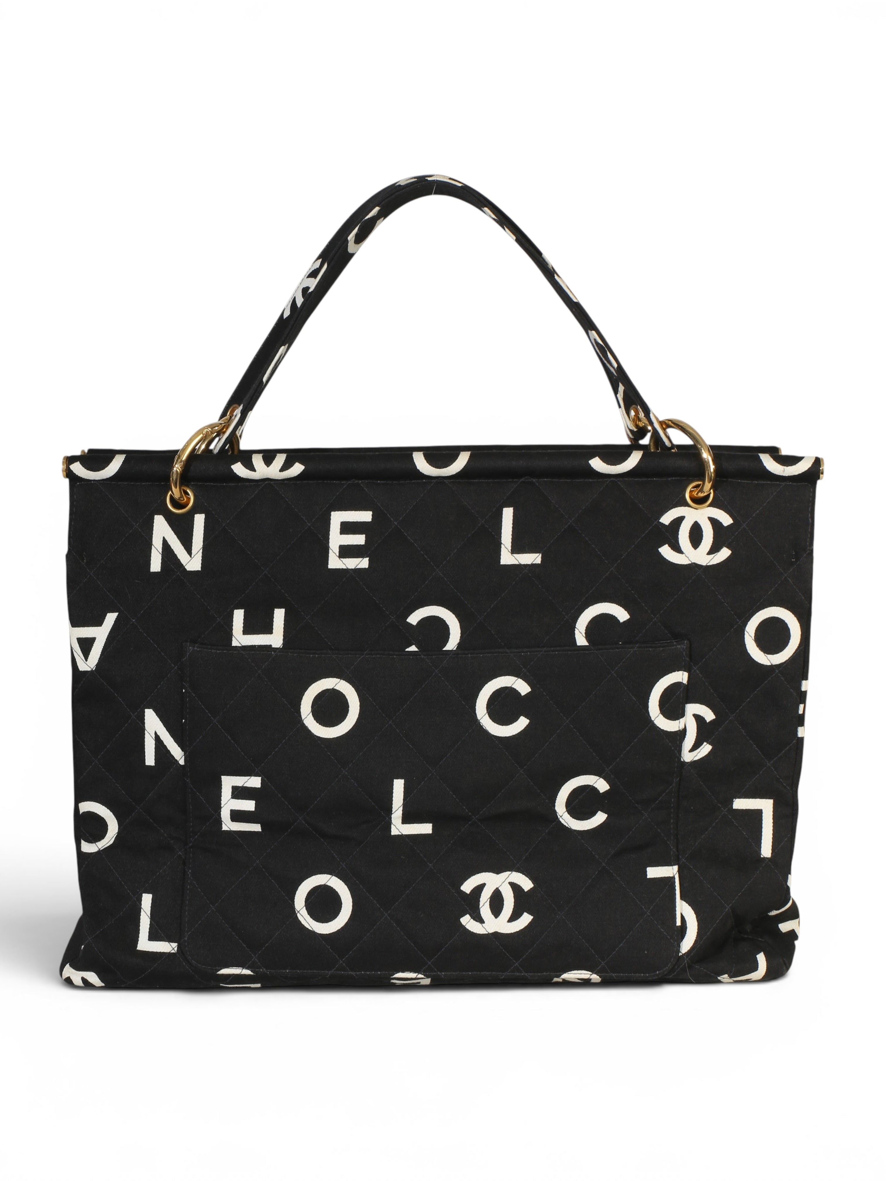 Chanel Vintage XL Black Canvas Logo Tote