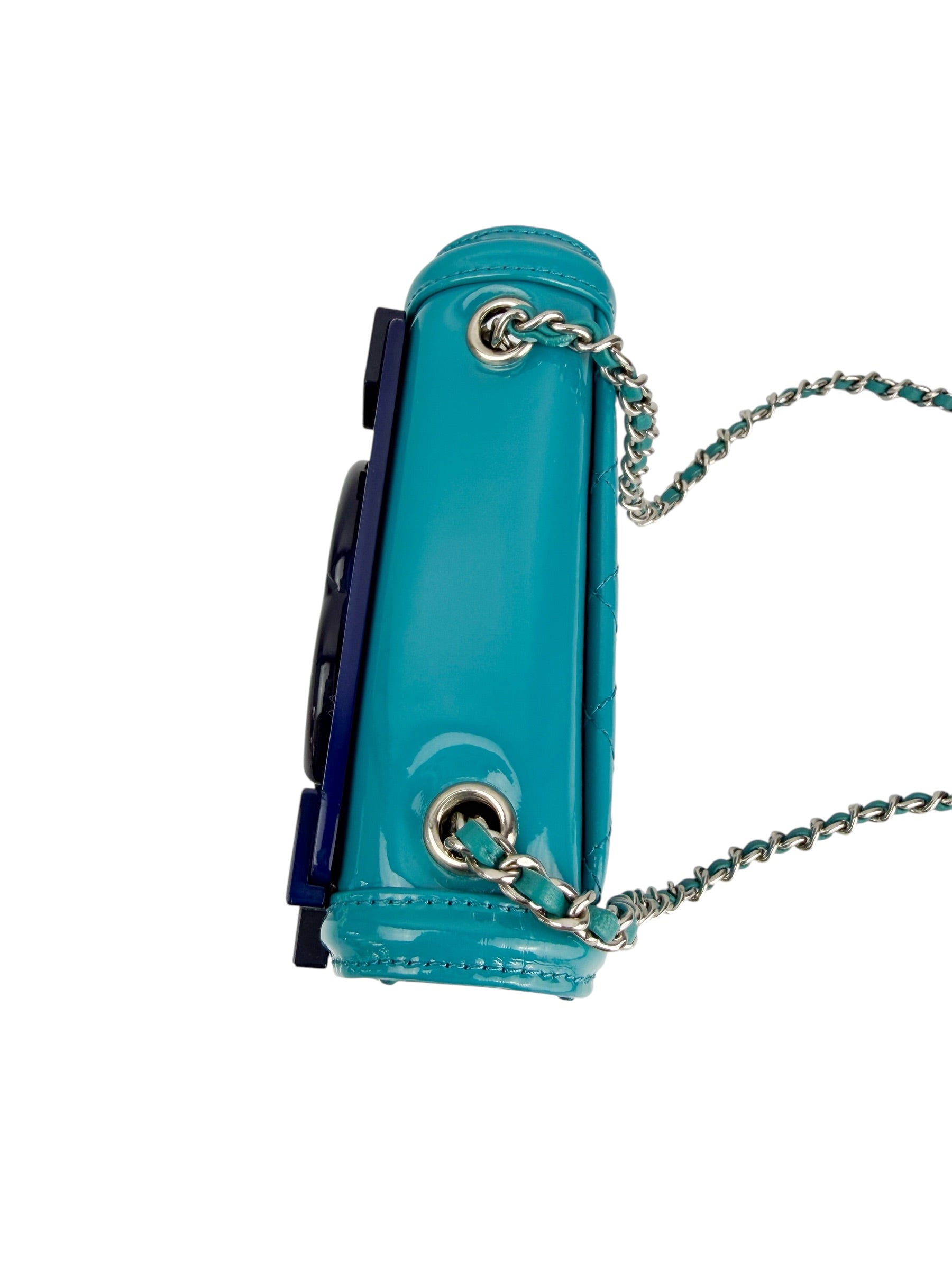 Chanel Turquoise Plexiglass and Patent Lego Boy Brick Flap