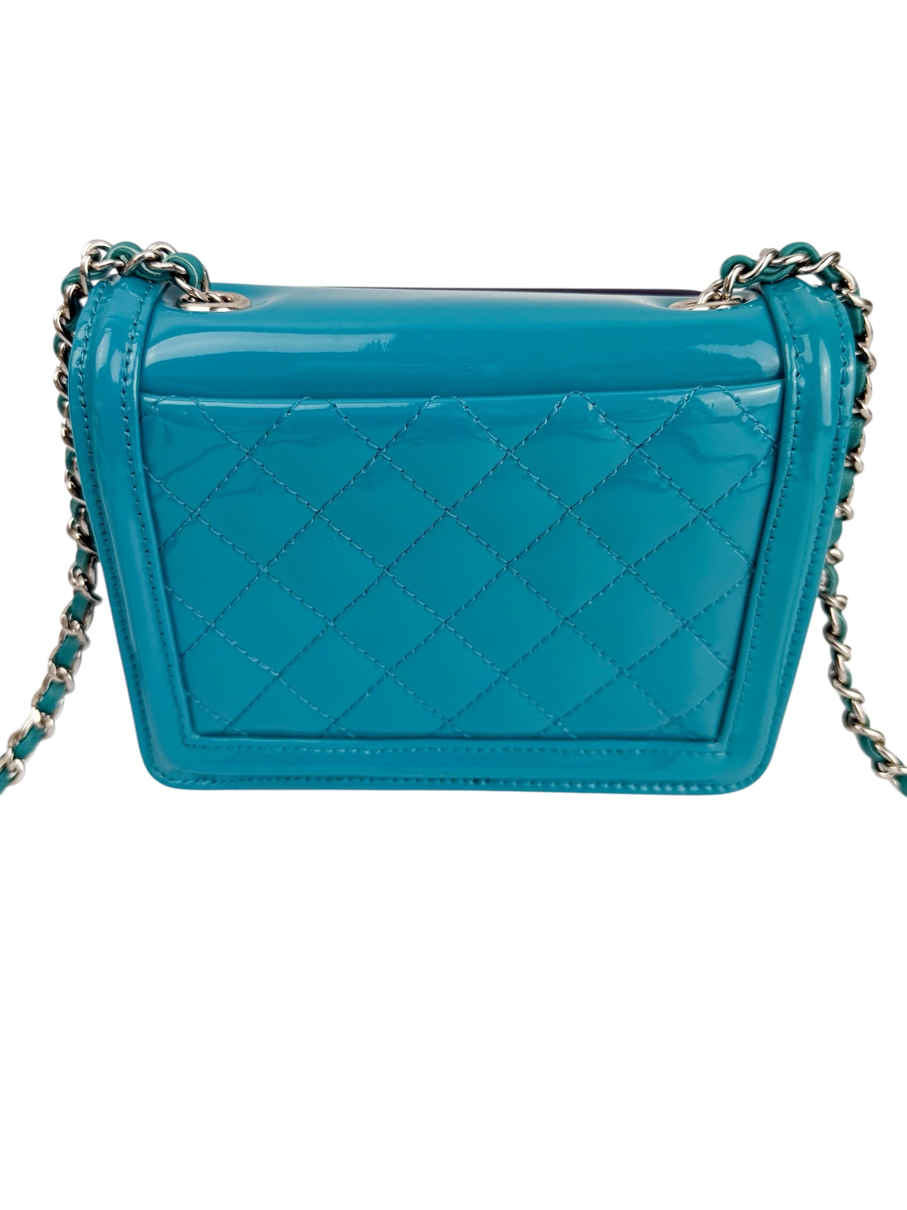Chanel Turquoise Plexiglass and Patent Lego Boy Brick Flap