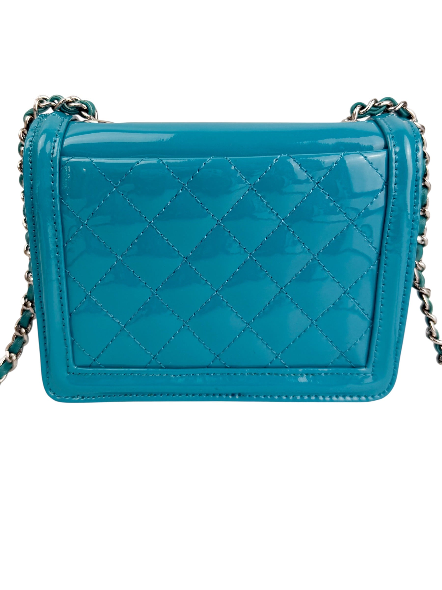 Chanel Turquoise Plexiglass and Patent Lego Boy Brick Flap