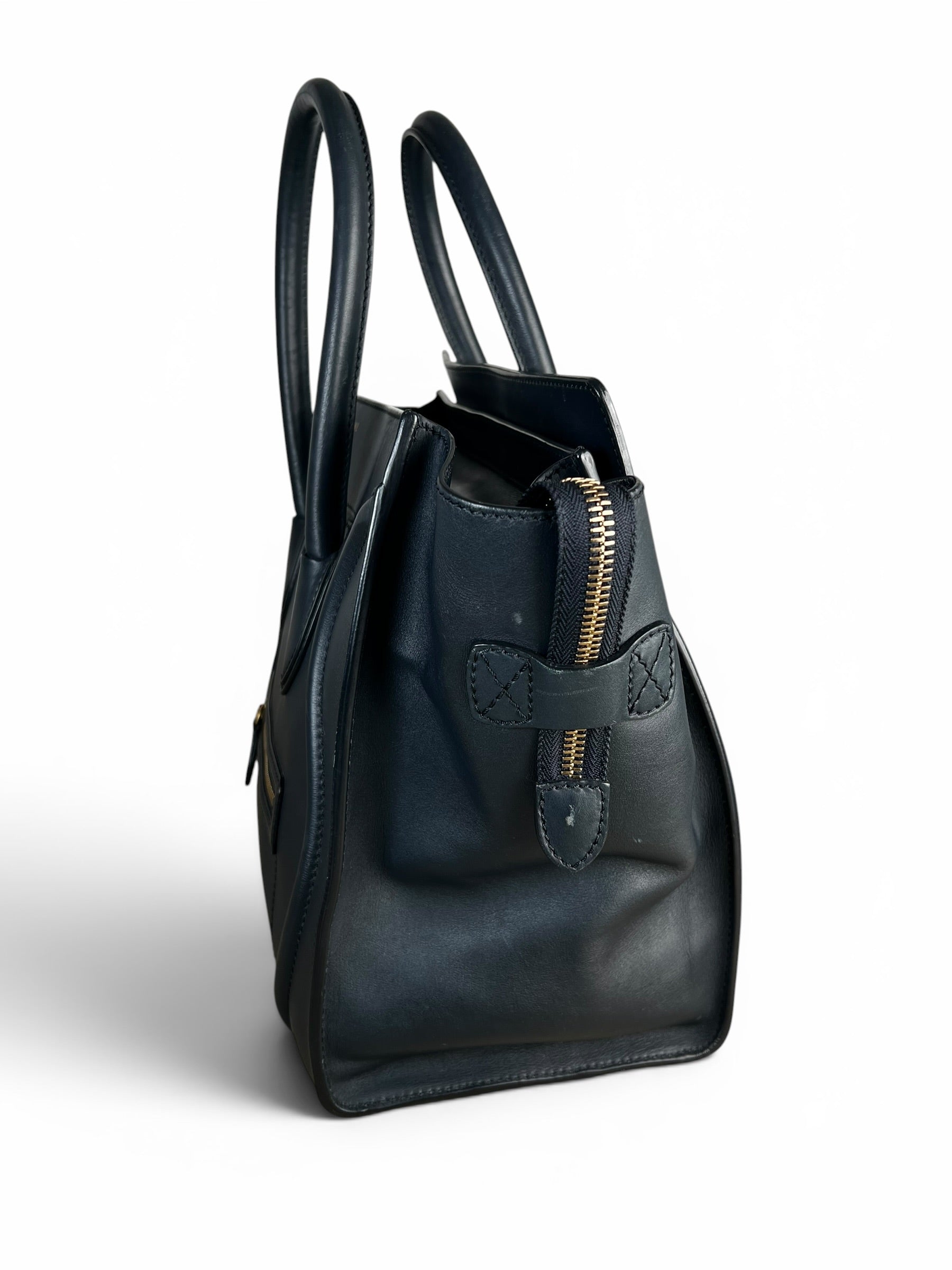 Celine Navy Leather Calfskin Mini Luggage Tote
