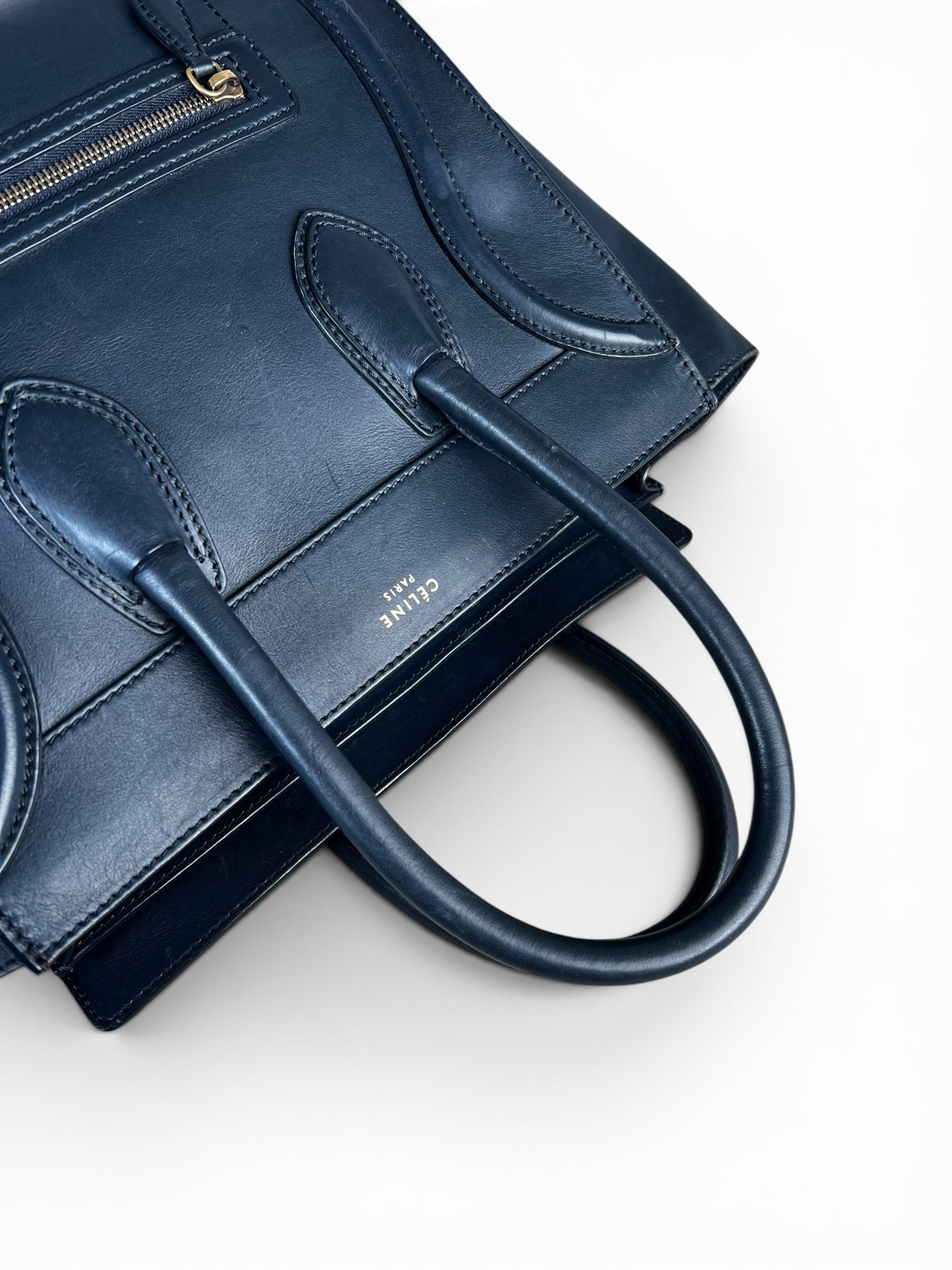 Celine Navy Leather Calfskin Mini Luggage Tote