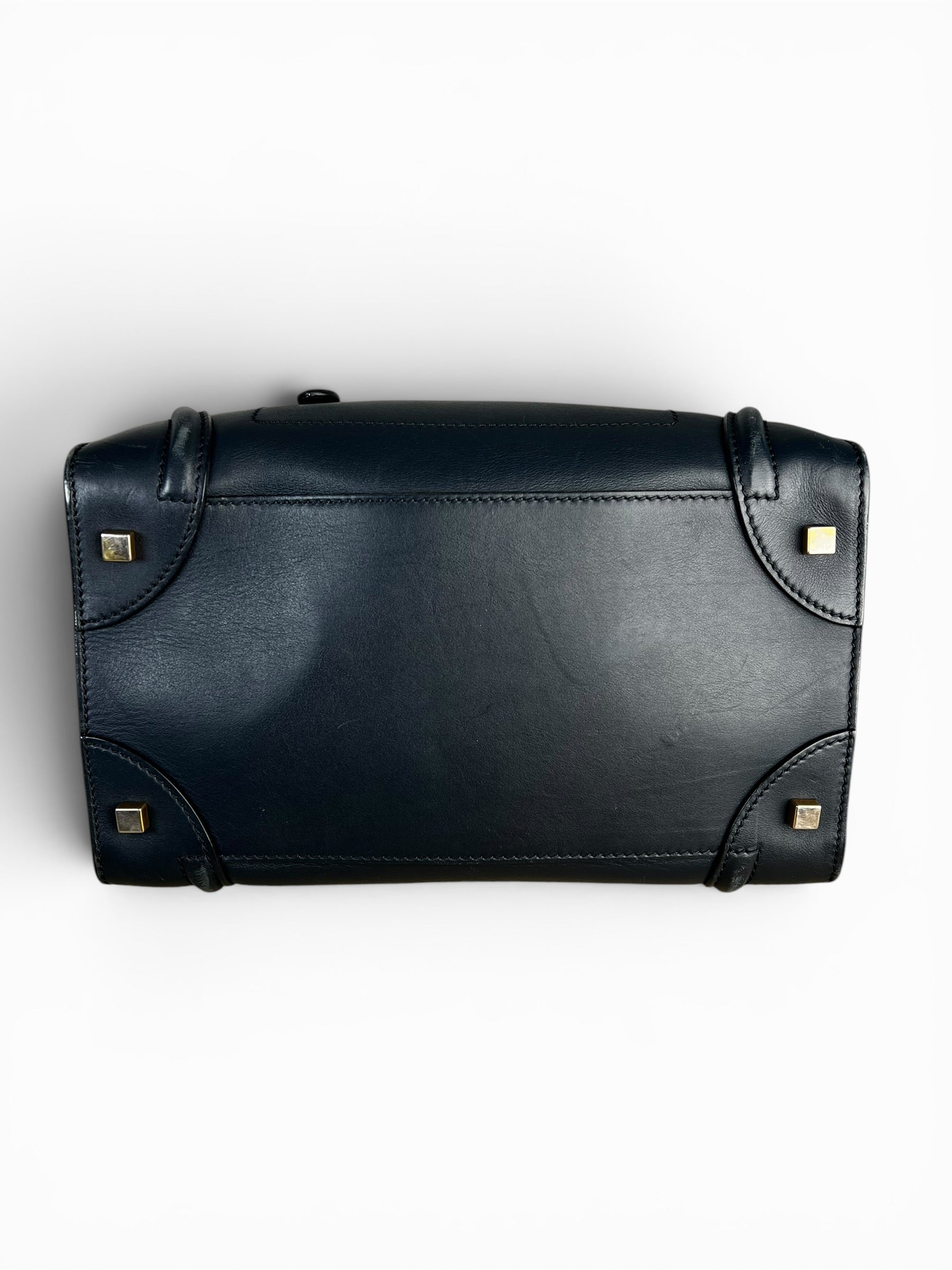 Celine Navy Leather Calfskin Mini Luggage Tote
