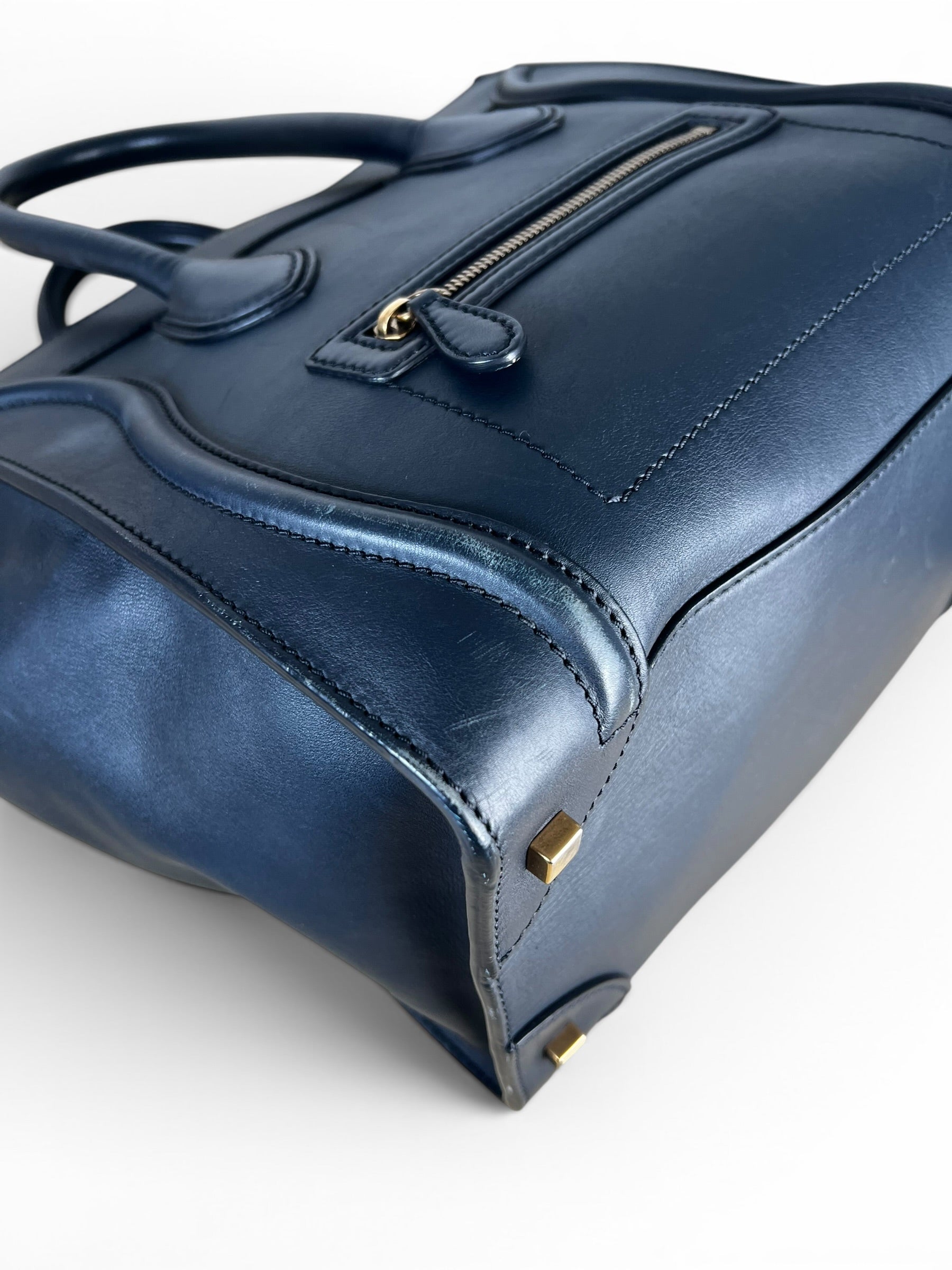 Celine Navy Leather Calfskin Mini Luggage Tote
