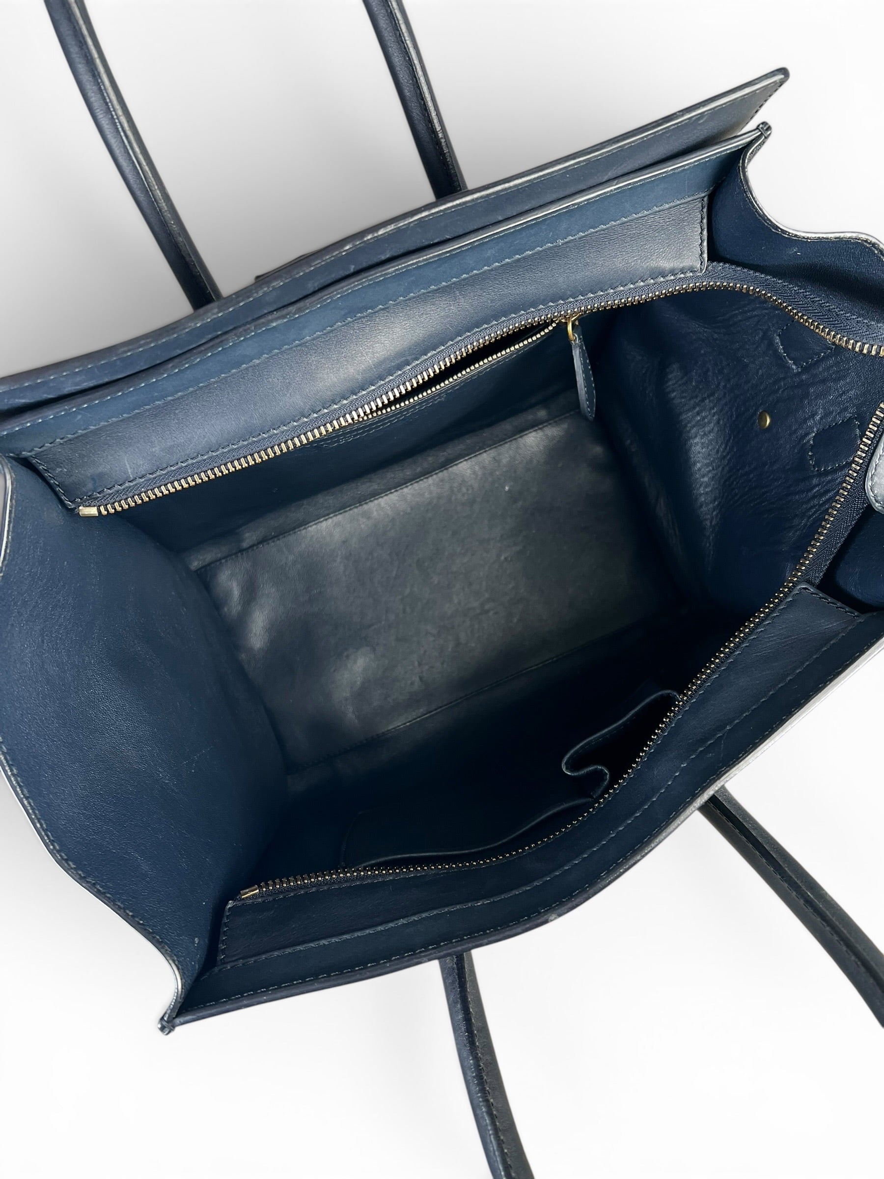 Celine Navy Leather Calfskin Mini Luggage Tote